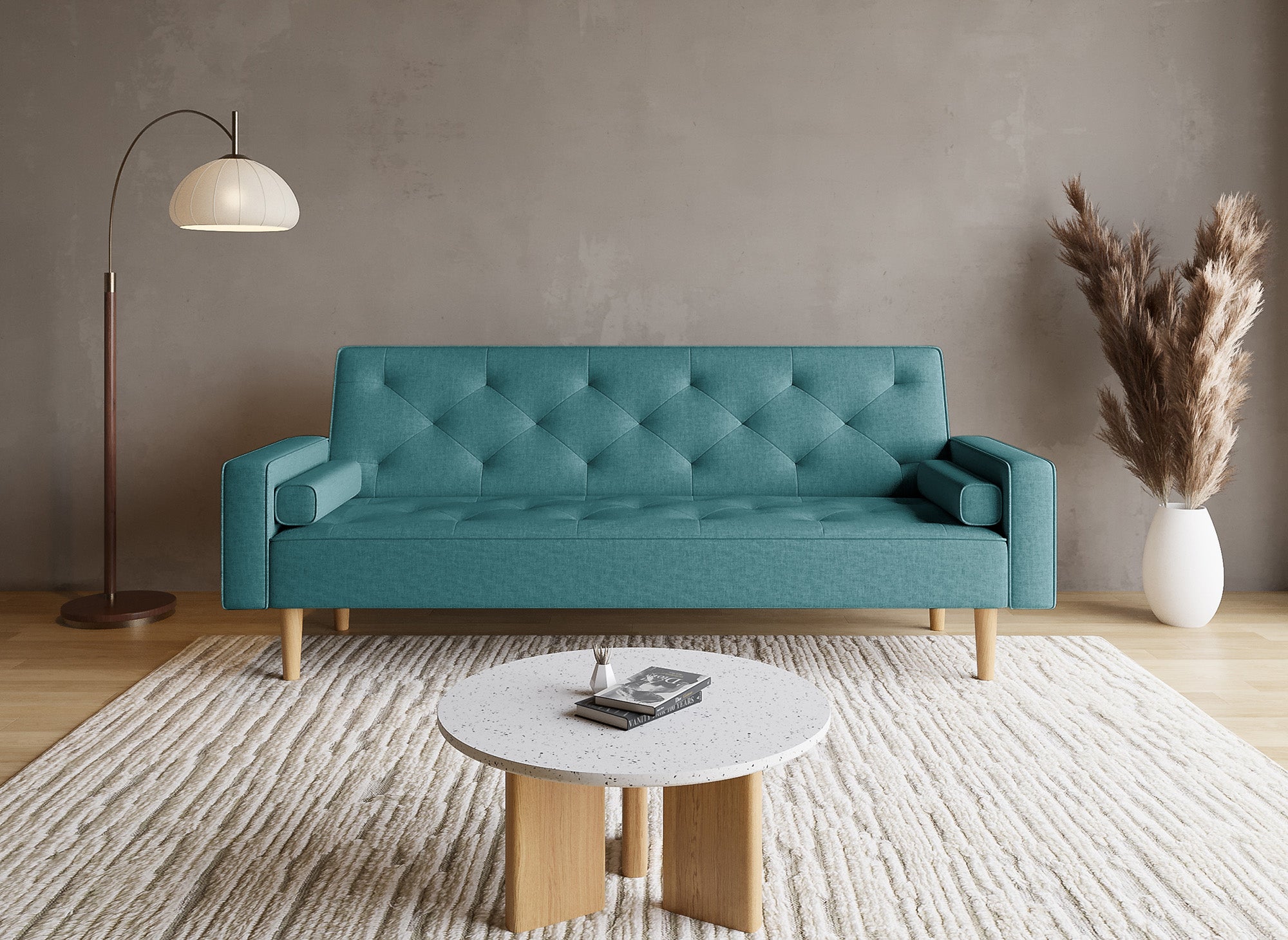 Blaues Stoffschlafsofa mit Holzbeinen JAKARTA