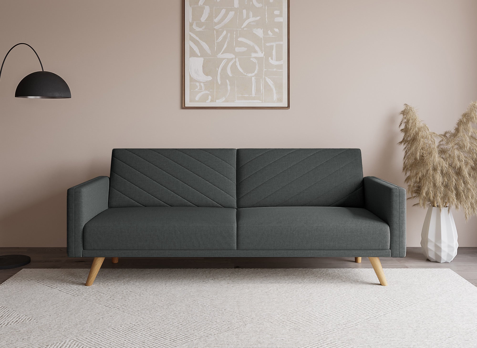 BALDER Skandinavisches umwandelbares 3-Sitzer-Sofa aus dunkelgrauem Stoff