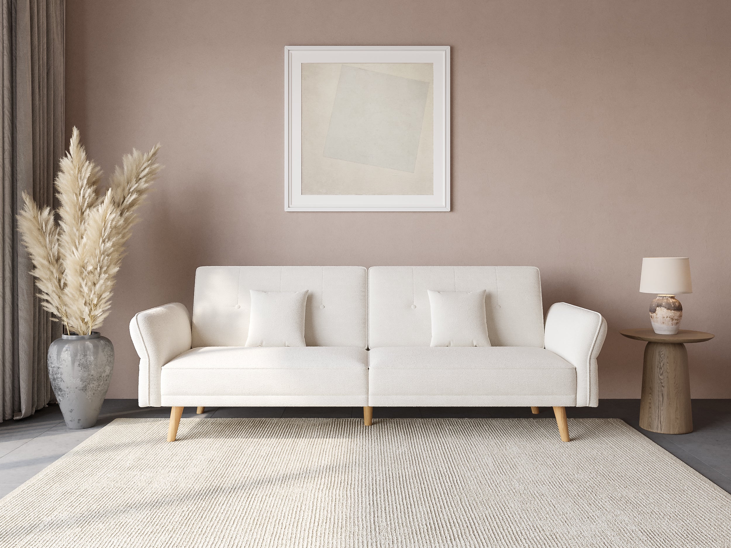 CHILI 3-Sitzer-Schlafsofa aus ecru-weißem Bouclé-Stoff