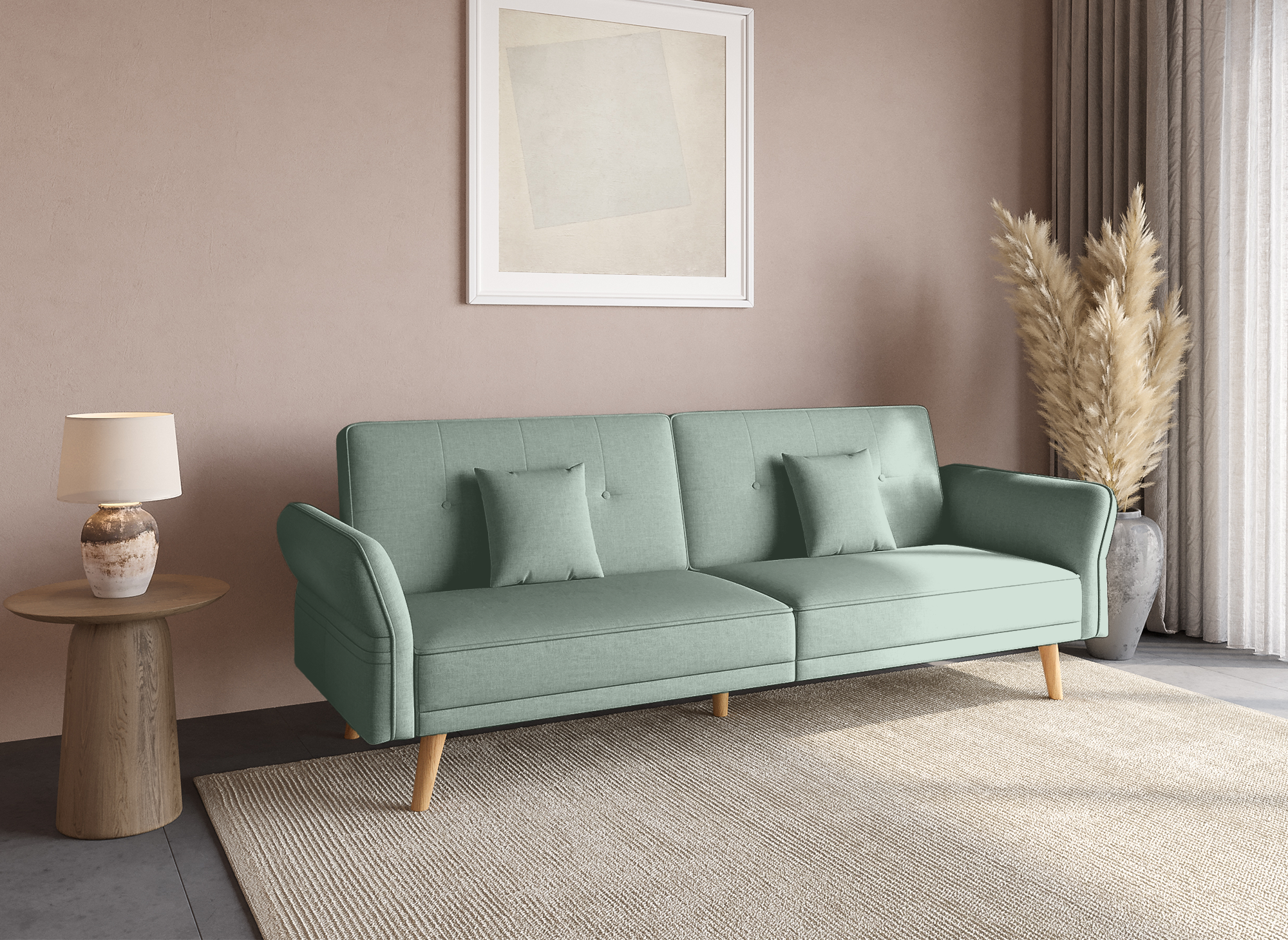 CHILI 3-Sitzer-Schlafsofa aus wassergrünem Stoff