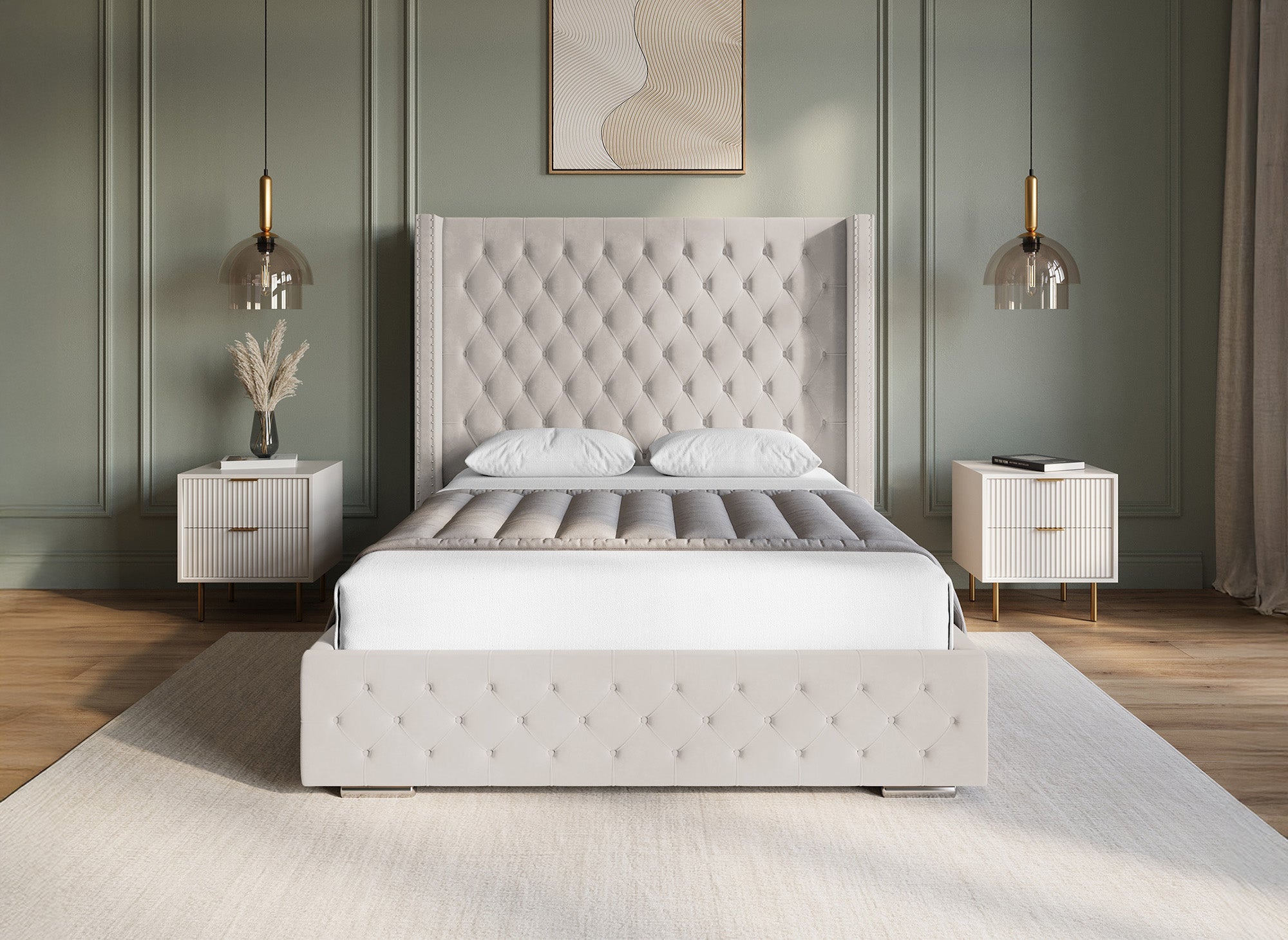 Beiges Samtbett mit Stauraum 140x190 cm MAXI