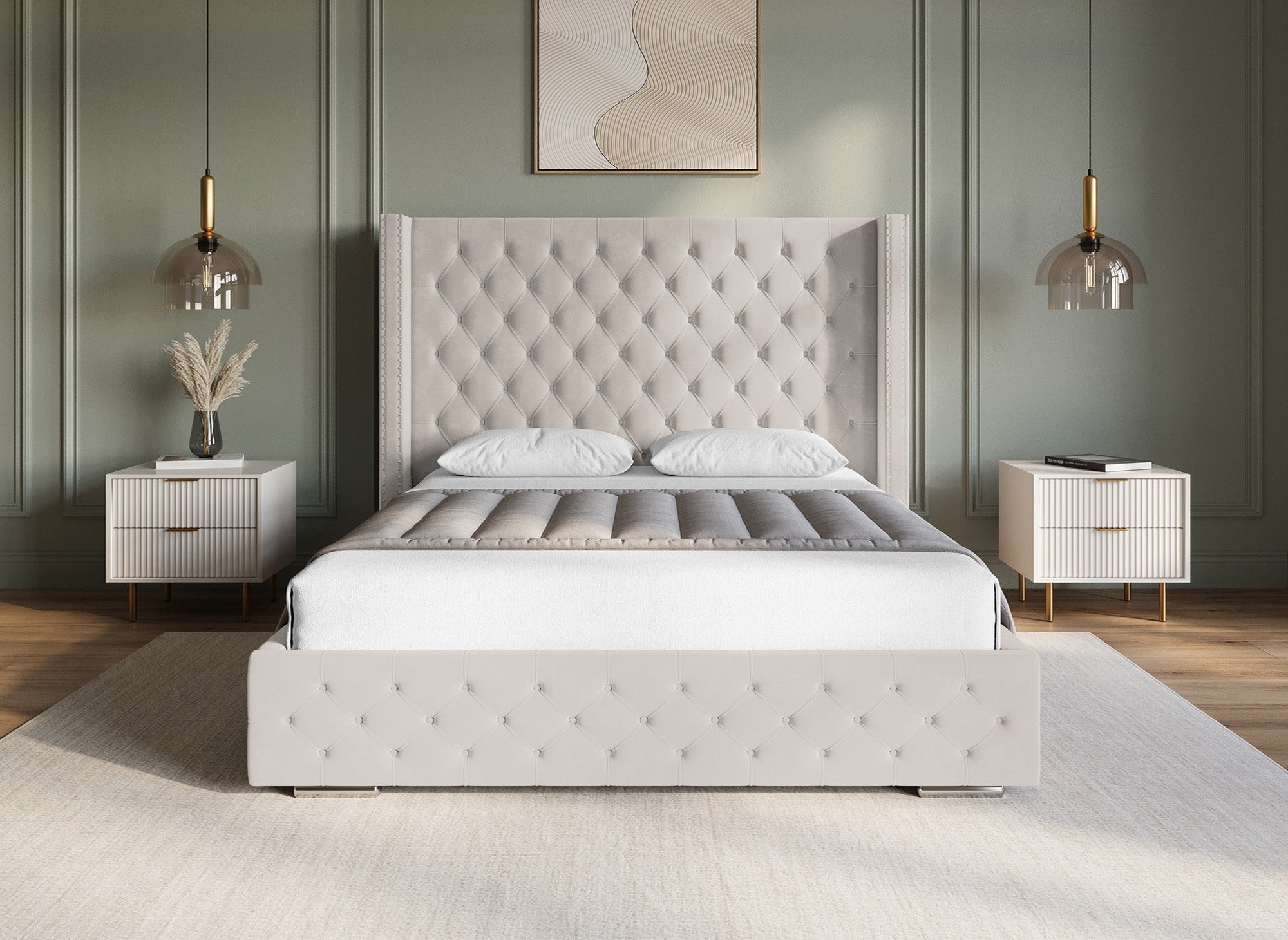 Beiges Samtbett mit Stauraum 180x200 cm MAXI