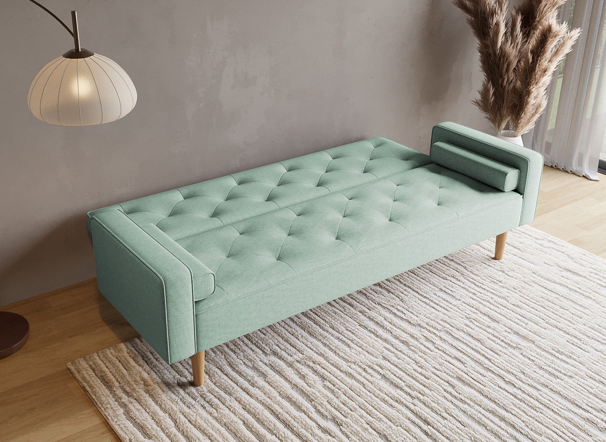 JAKARTA Wassergrünes Stoffschlafsofa mit Holzbeinen