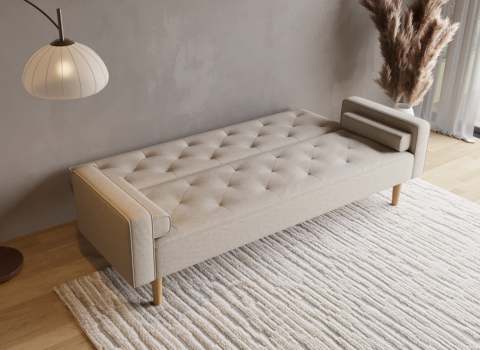 Beiges Stoffschlafsofa mit Holzbeinen JAKARTA