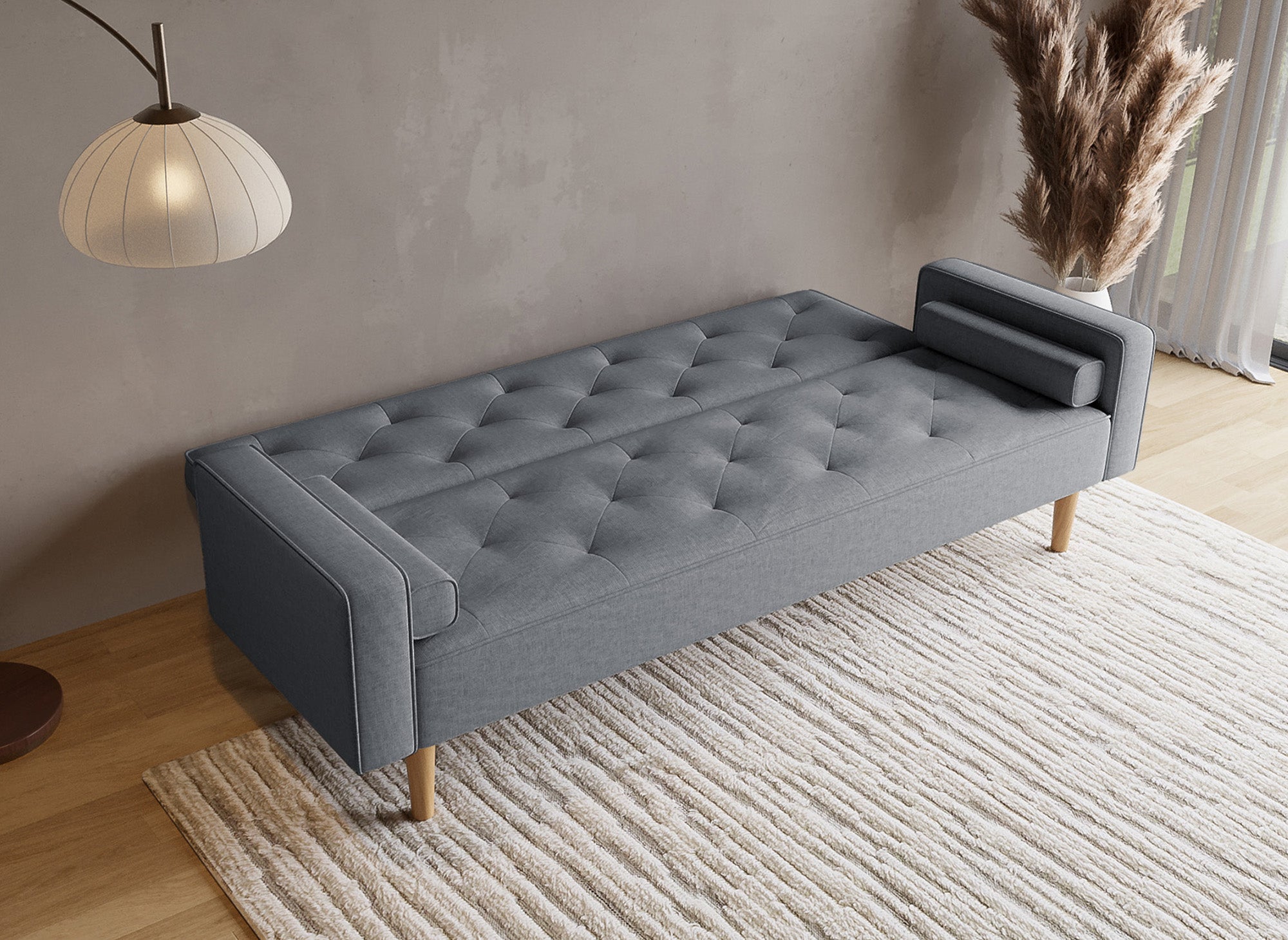 Dunkelgraues Stoffschlafsofa mit Holzbeinen JAKARTA