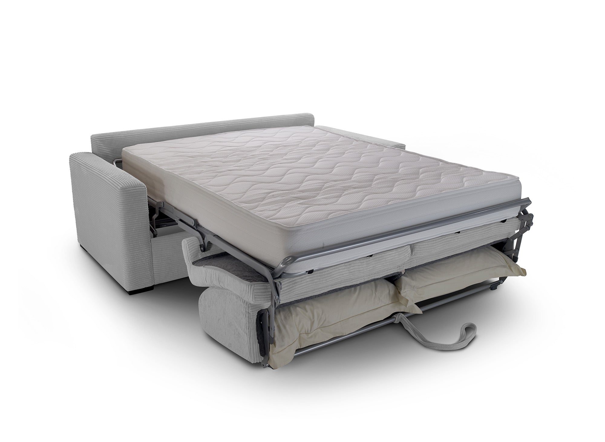 LOUNA LUXE 3-Sitzer-Schlafsofa aus hellgrauem Cord mit Expressöffnung und 18 cm Matratze