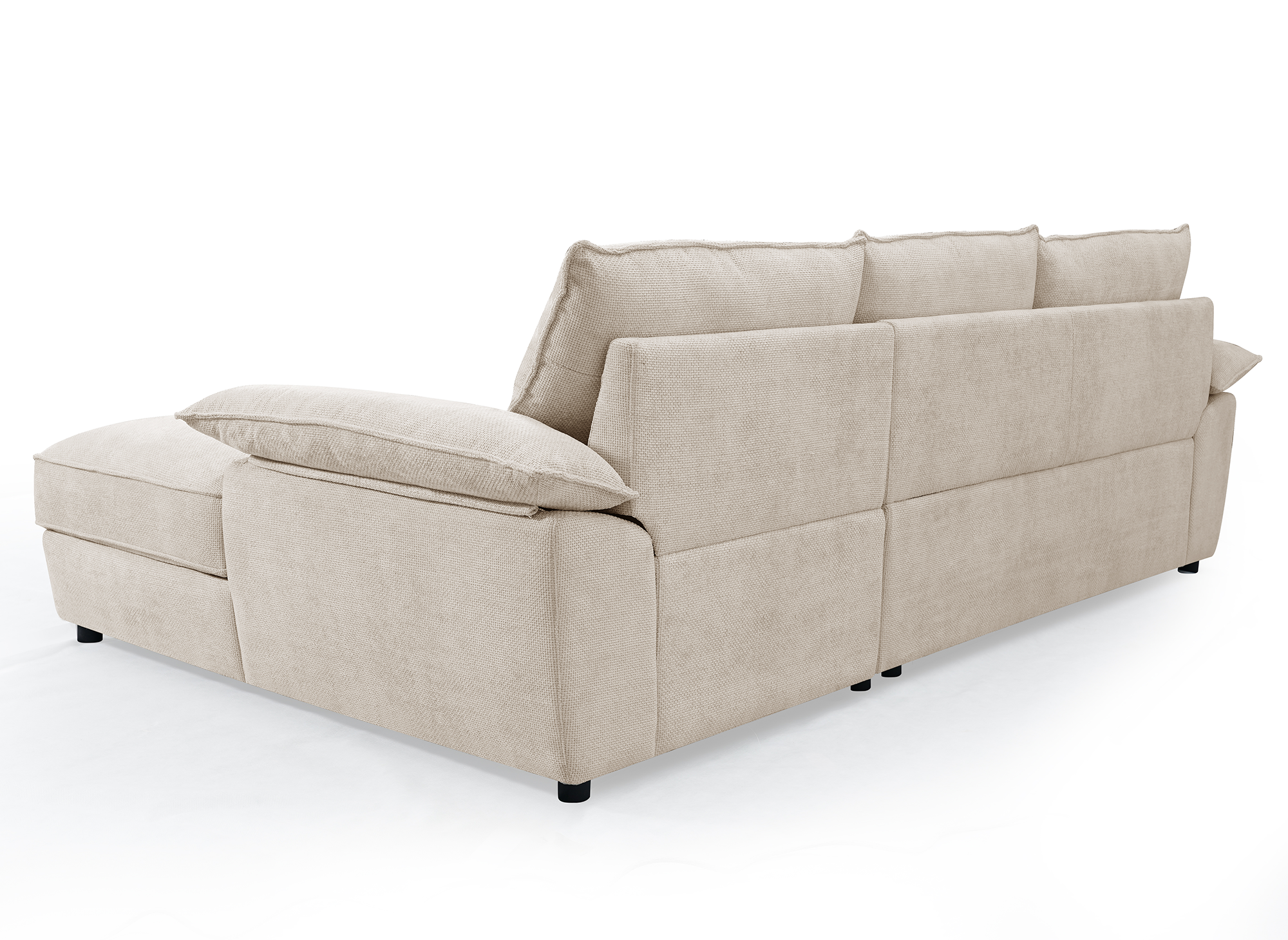 GABIN Ecksofa aus beige meliertem Samt mit Aufbewahrungsbox - Rechtwinklig