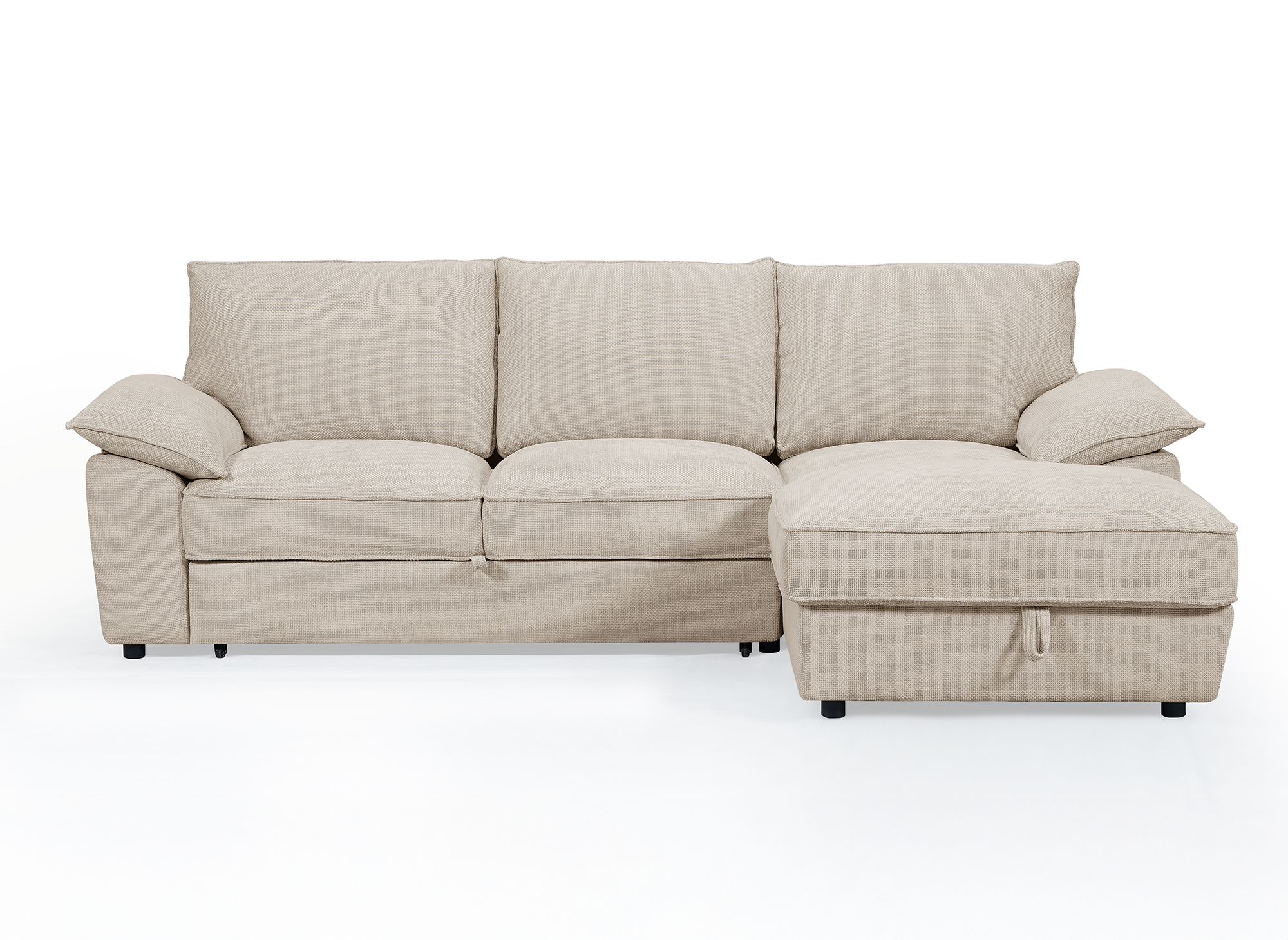 GABIN Ecksofa aus beige meliertem Samt mit Aufbewahrungsbox - Rechtwinklig