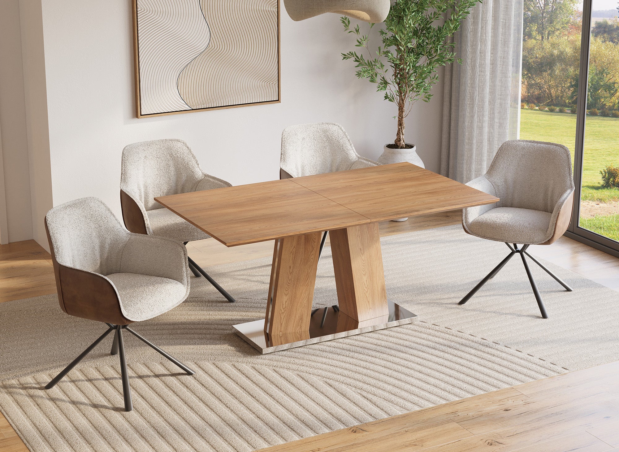 YANNA ausziehbarer rechteckiger Esstisch aus Holz für 8 Personen