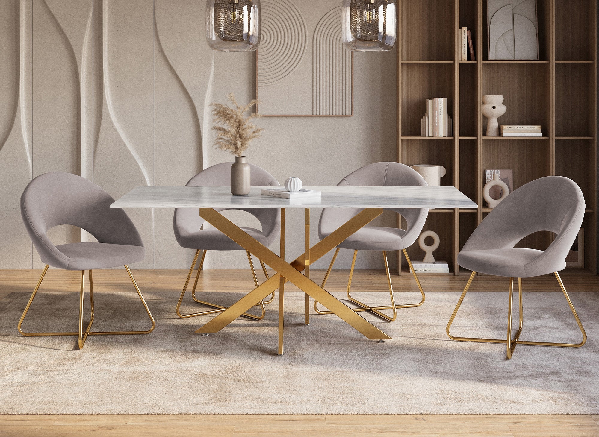 2er-Set Designer-Stühle PETRA aus beigem Samt
