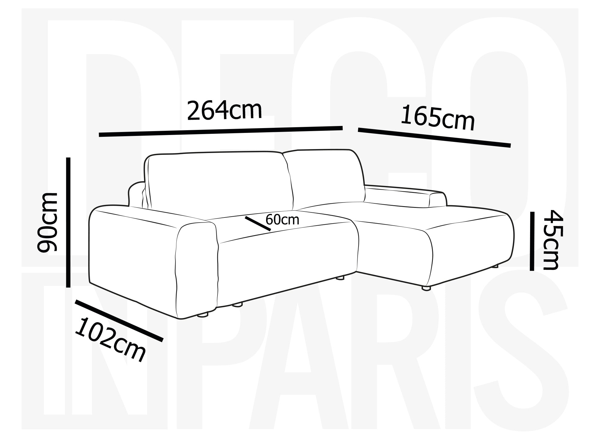 Ecksofa rechts mit Bettkasten aus dickem hellgrauem Cord BALI - Ecke rechts