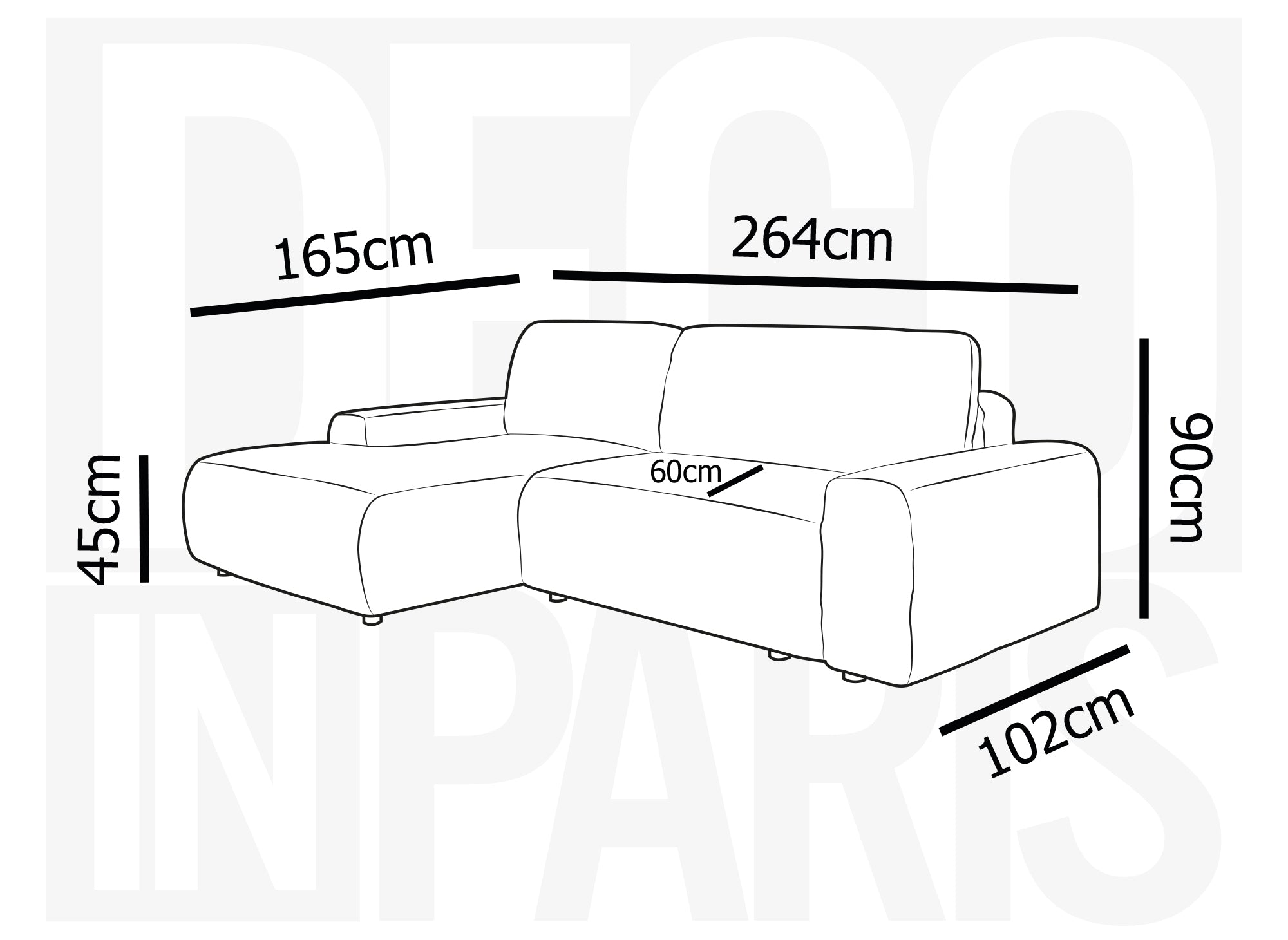 Ecksofa links mit Bettkasten aus dickem hellgrauem Cord BALI - Ecke links
