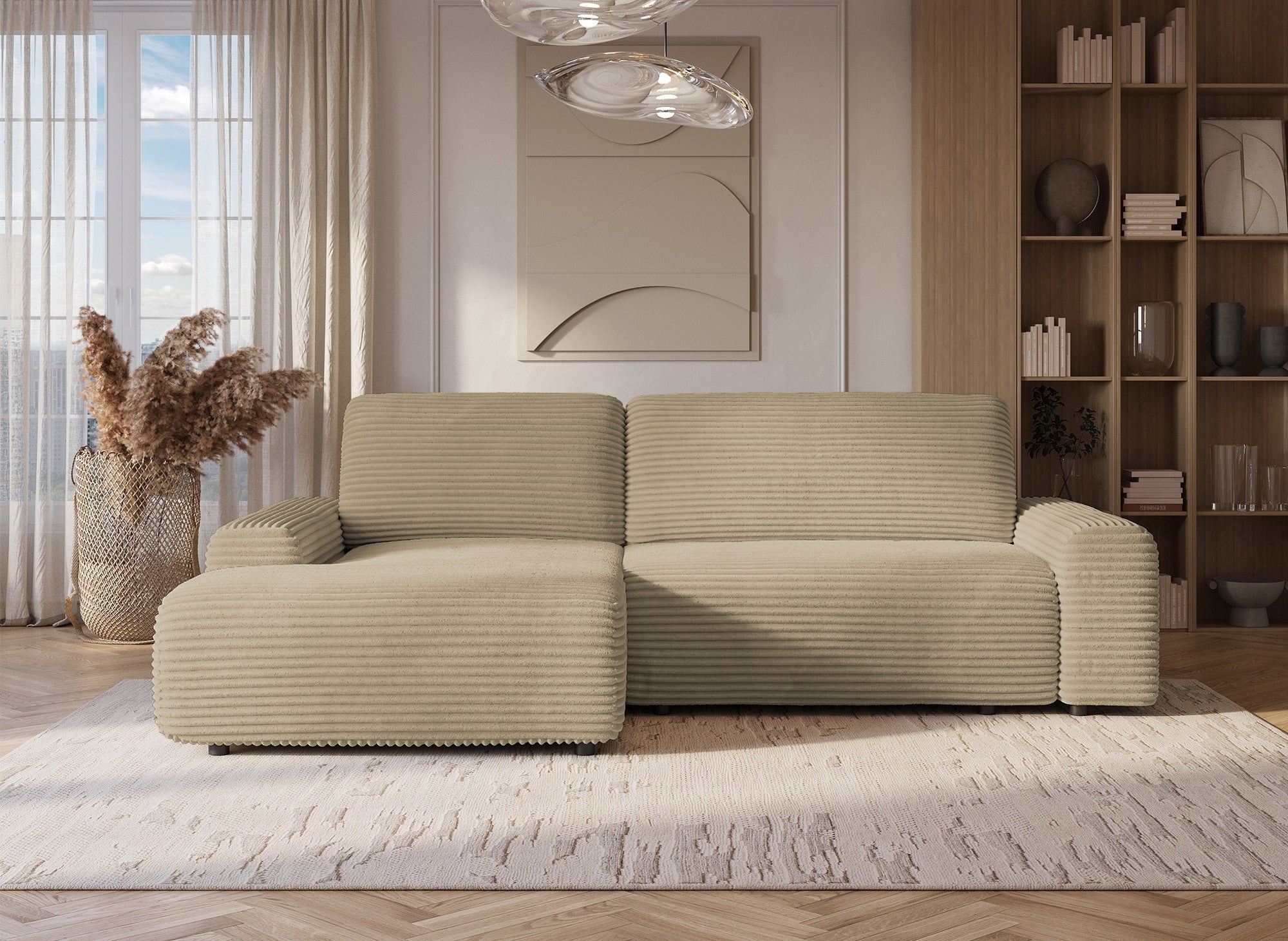 Ecksofa links mit Bettkasten aus dickem Cord in Taupe BALI - Ecke links