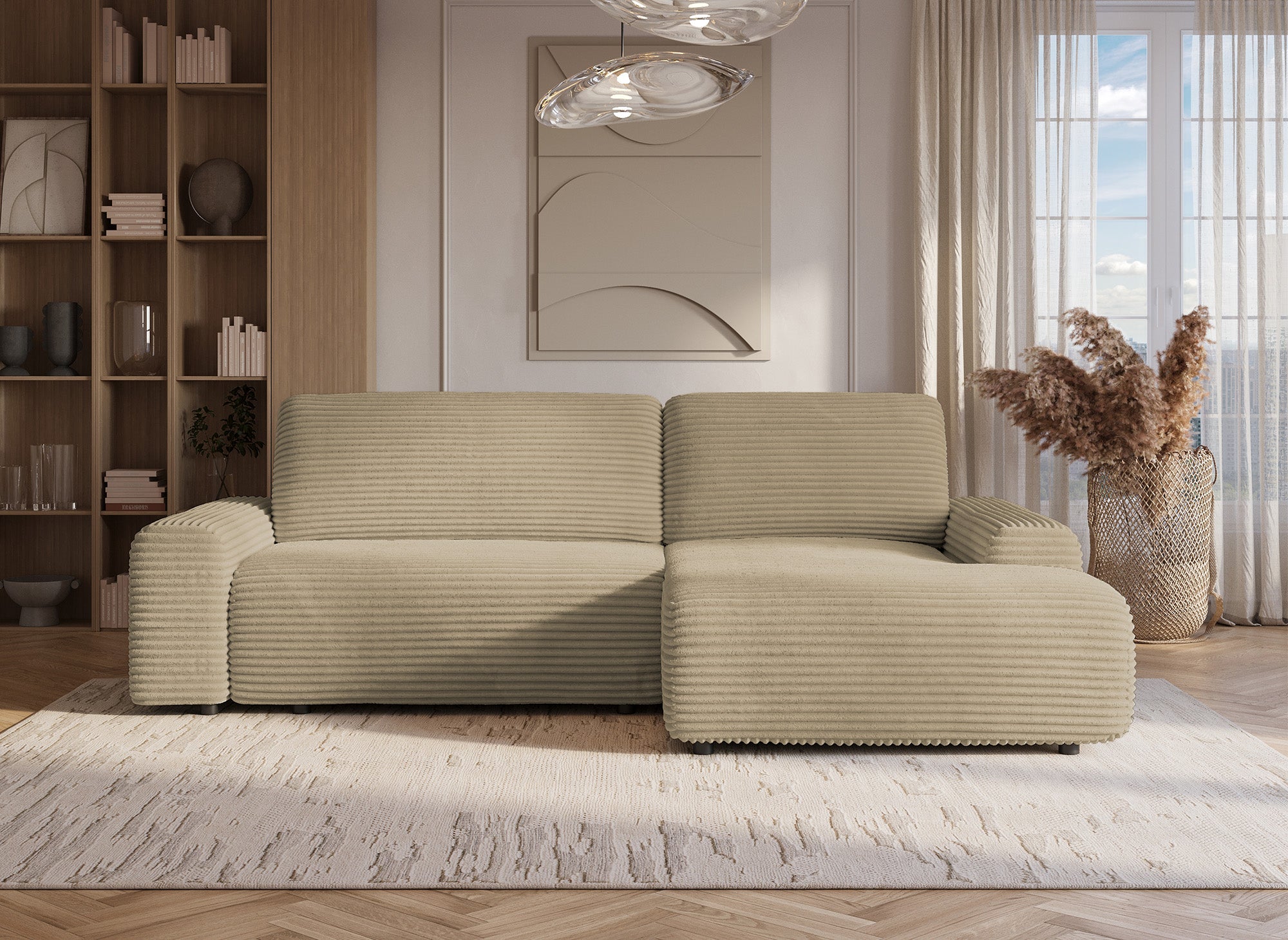Ecksofa rechts mit Bettkasten aus dickem Cord in Taupe BALI - Ecke rechts