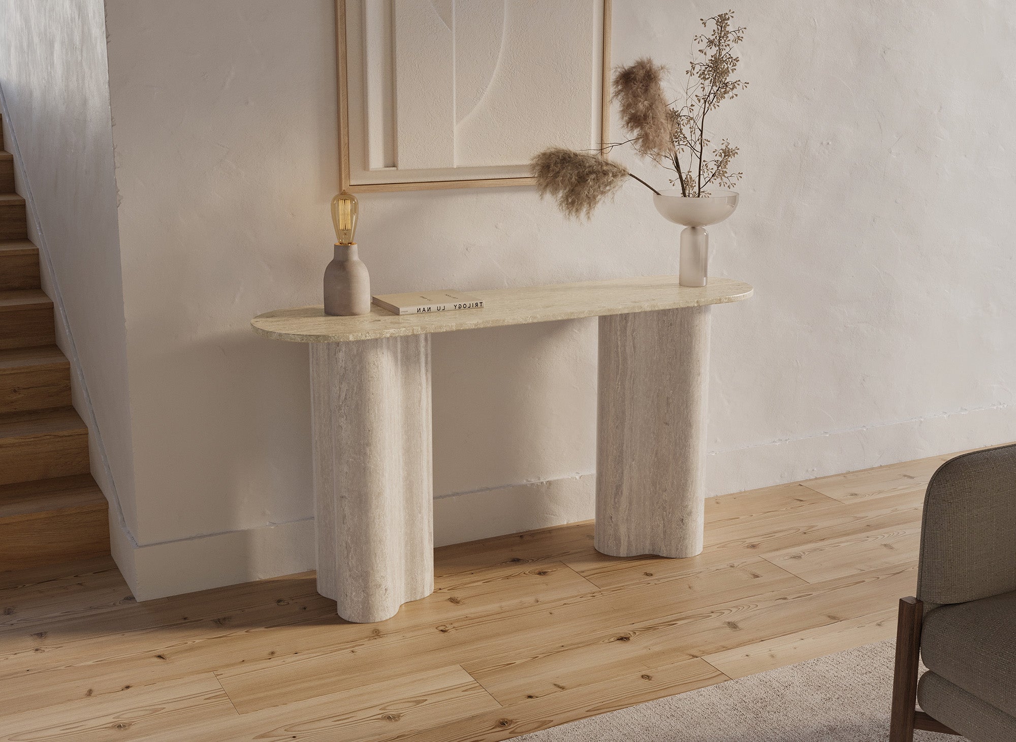 Beigefarbene Konsole aus Verbundmarmor mit organisch geformten Beinen VANINA