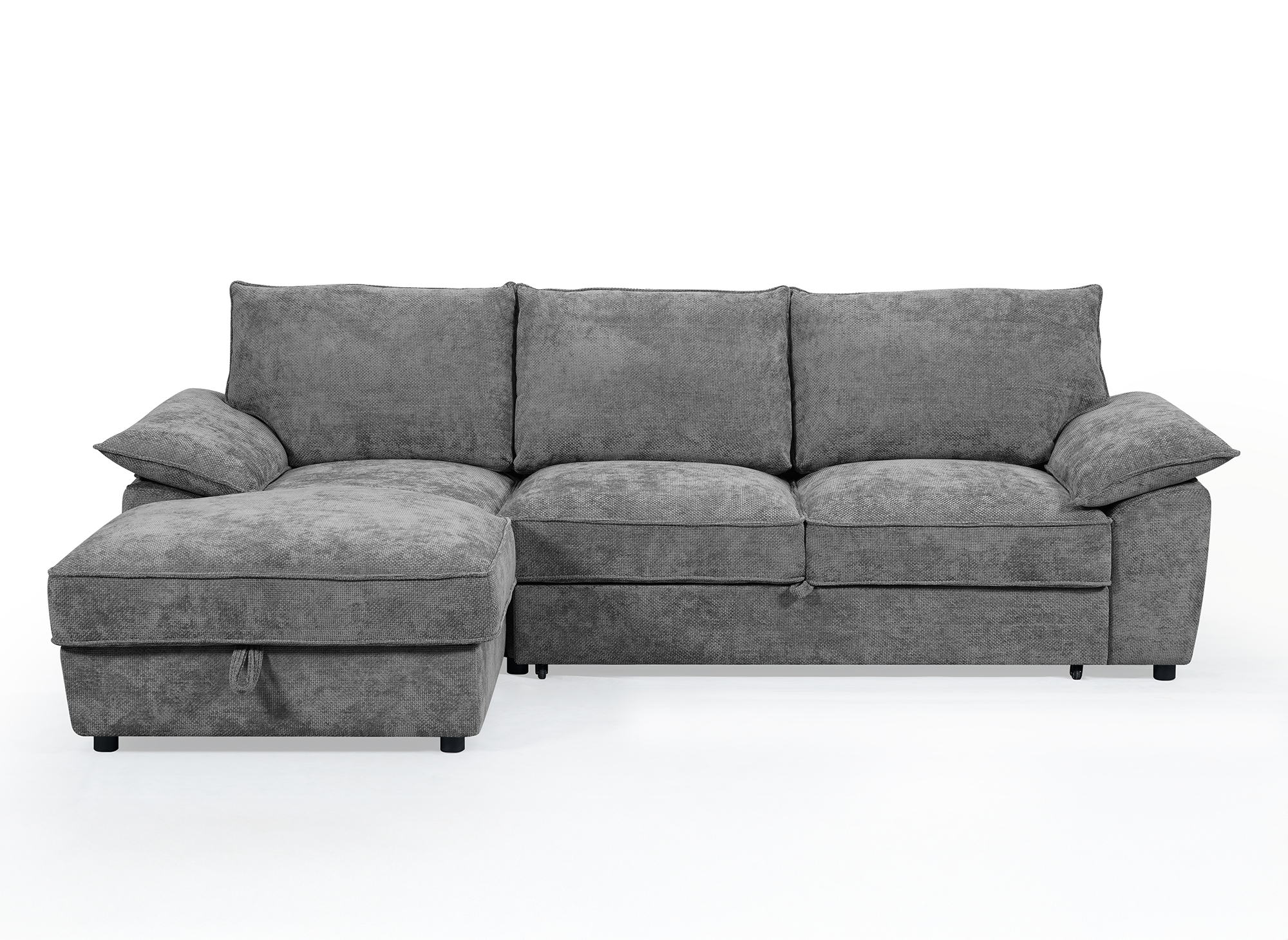 GABIN Ecksofa aus grau meliertem Samt mit Aufbewahrungsbox - Linke Ecke