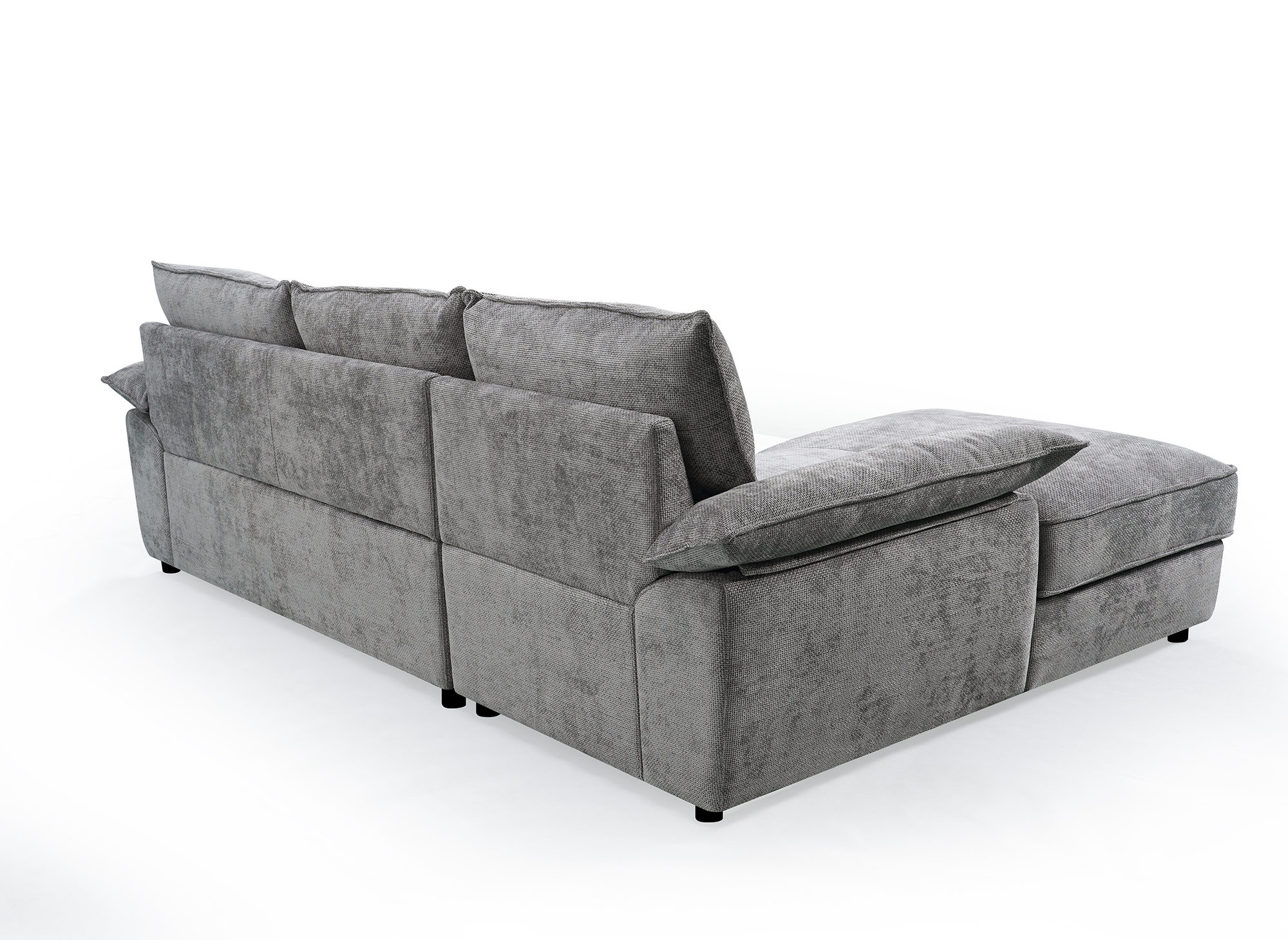 GABIN Ecksofa aus grau meliertem Samt mit Aufbewahrungsbox - Linke Ecke