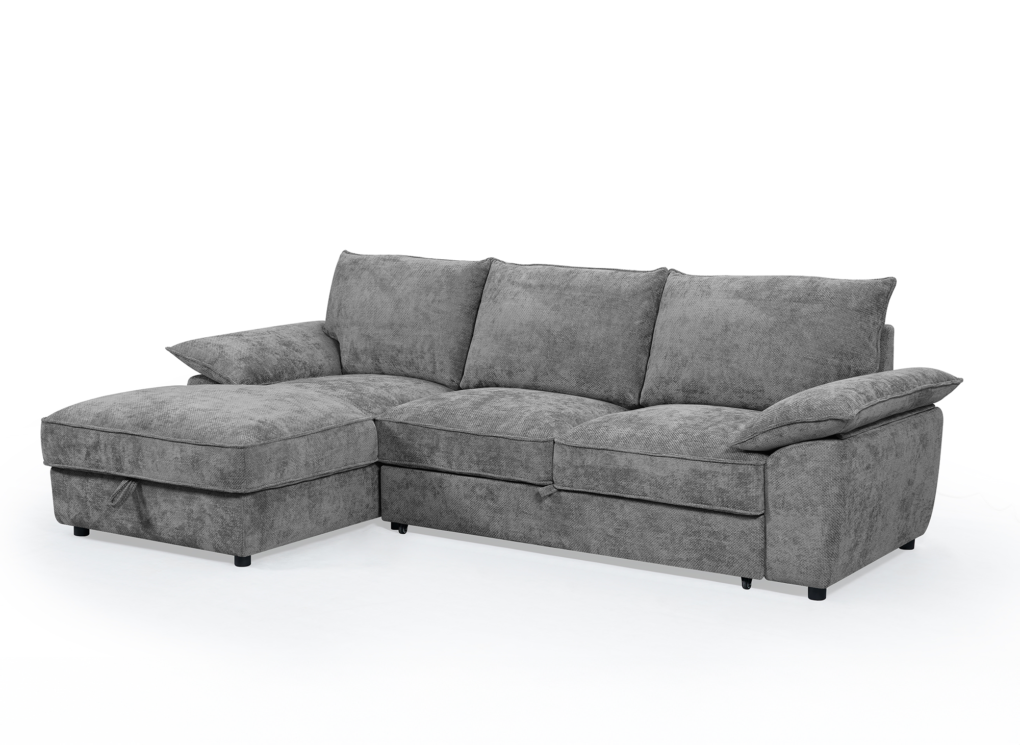 GABIN Ecksofa aus grau meliertem Samt mit Aufbewahrungsbox - Linke Ecke