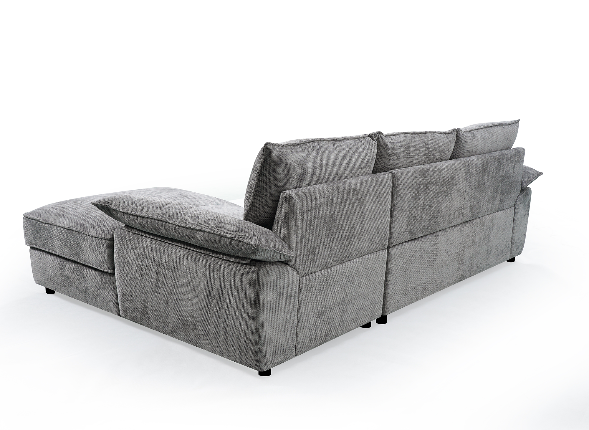 GABIN Ecksofa aus grau meliertem Samt mit Aufbewahrungsbox - Rechtwinklig