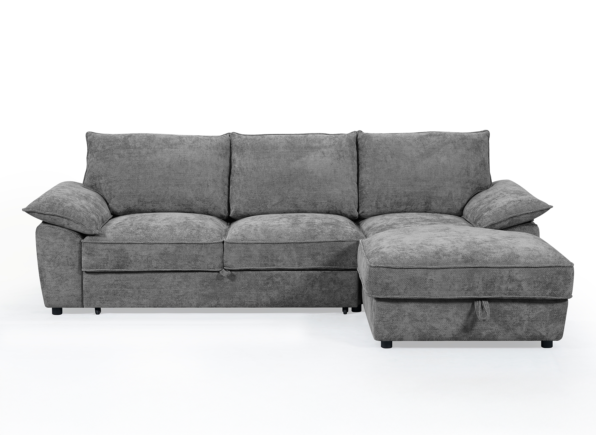 GABIN Ecksofa aus grau meliertem Samt mit Aufbewahrungsbox - Rechtwinklig