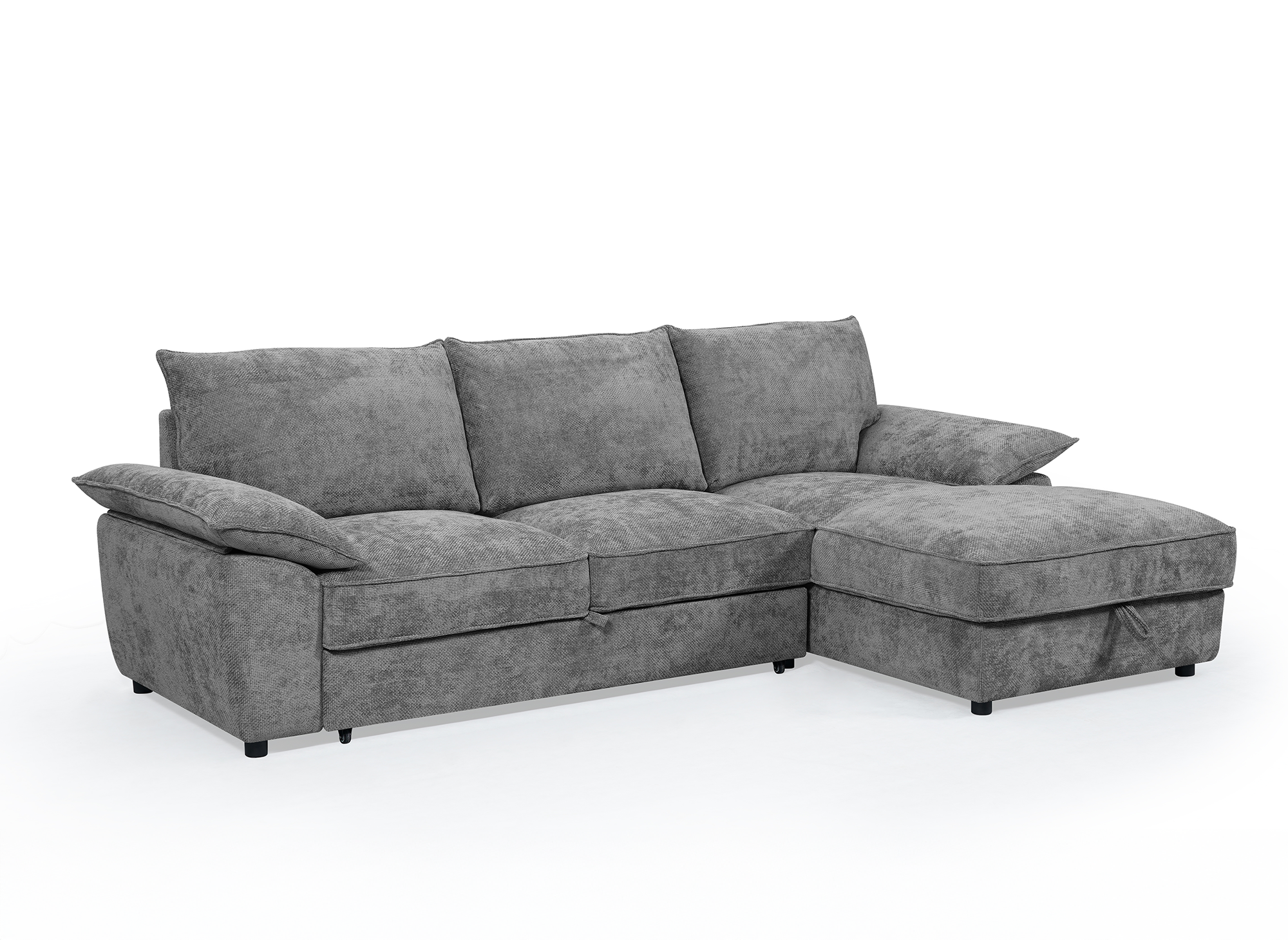 GABIN Ecksofa aus grau meliertem Samt mit Aufbewahrungsbox - Rechtwinklig