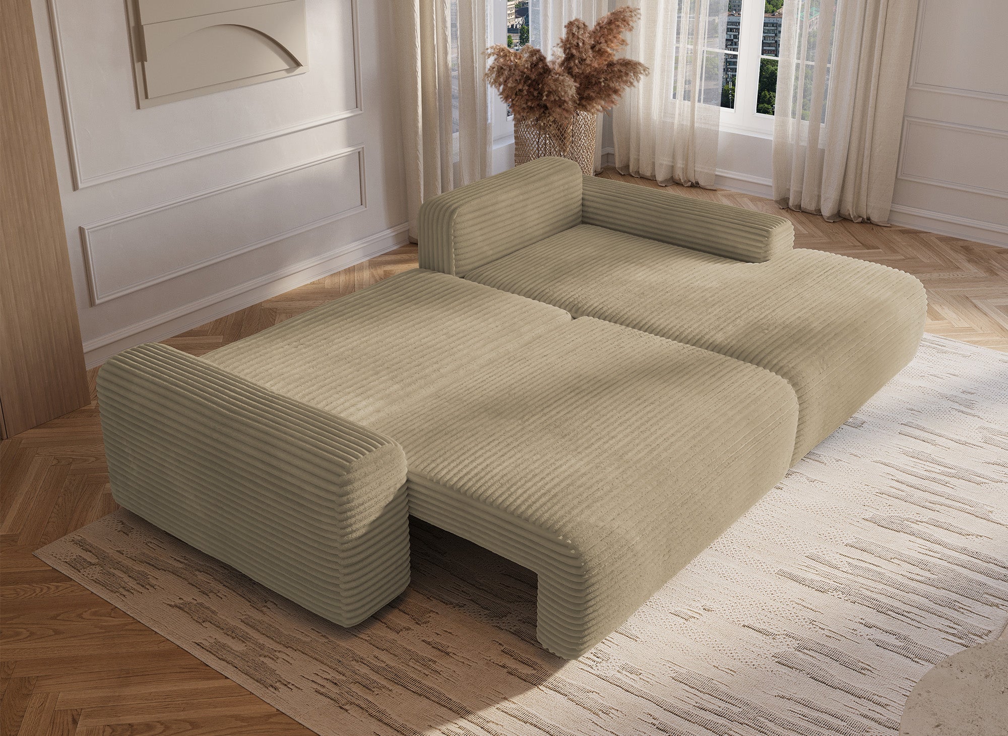 Ecksofa rechts mit Bettkasten aus dickem Cord in Taupe BALI - Ecke rechts
