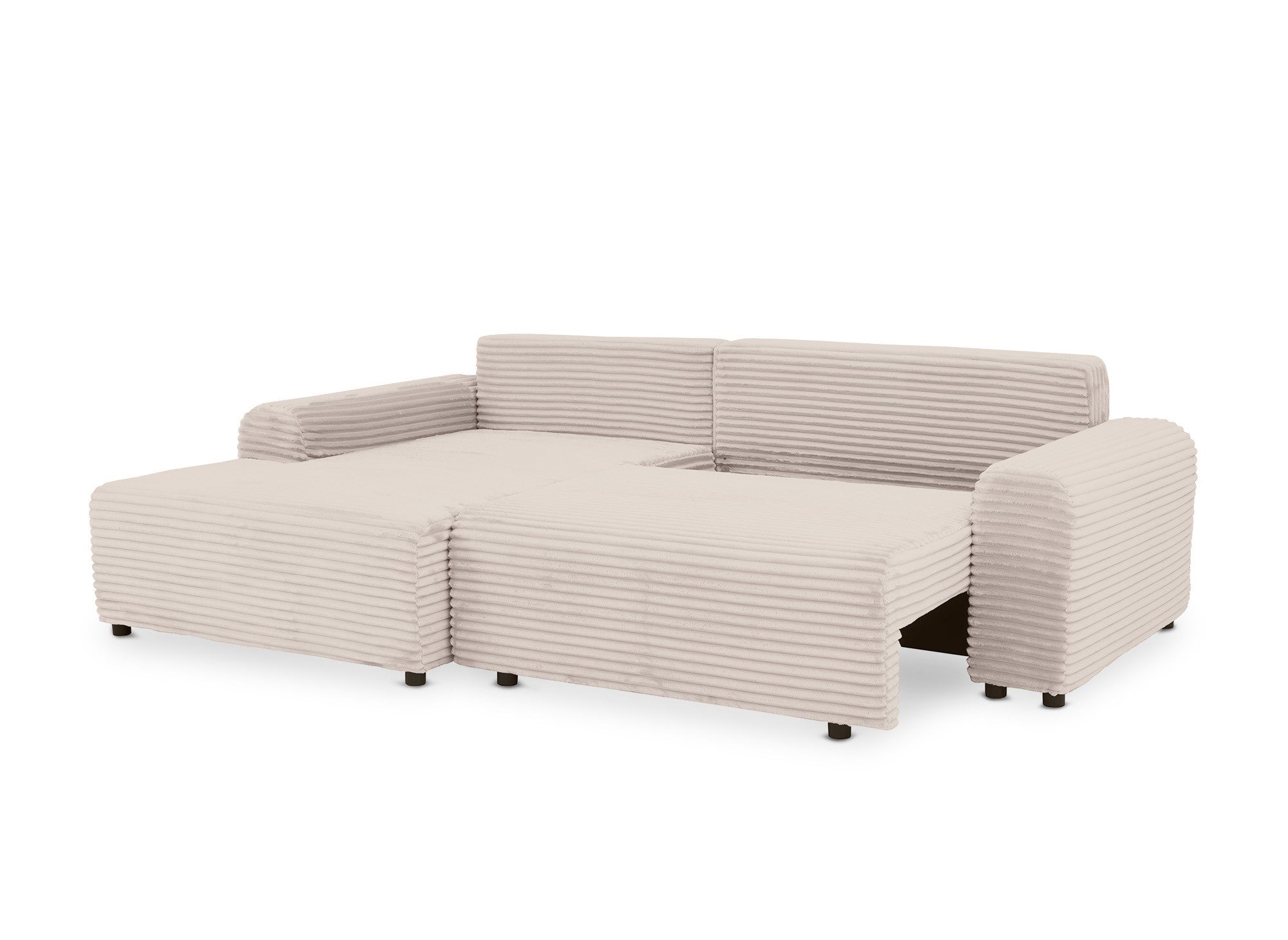 Ecksofa links mit Bettkasten aus dickem, beigem Cord BALI - Ecke links
