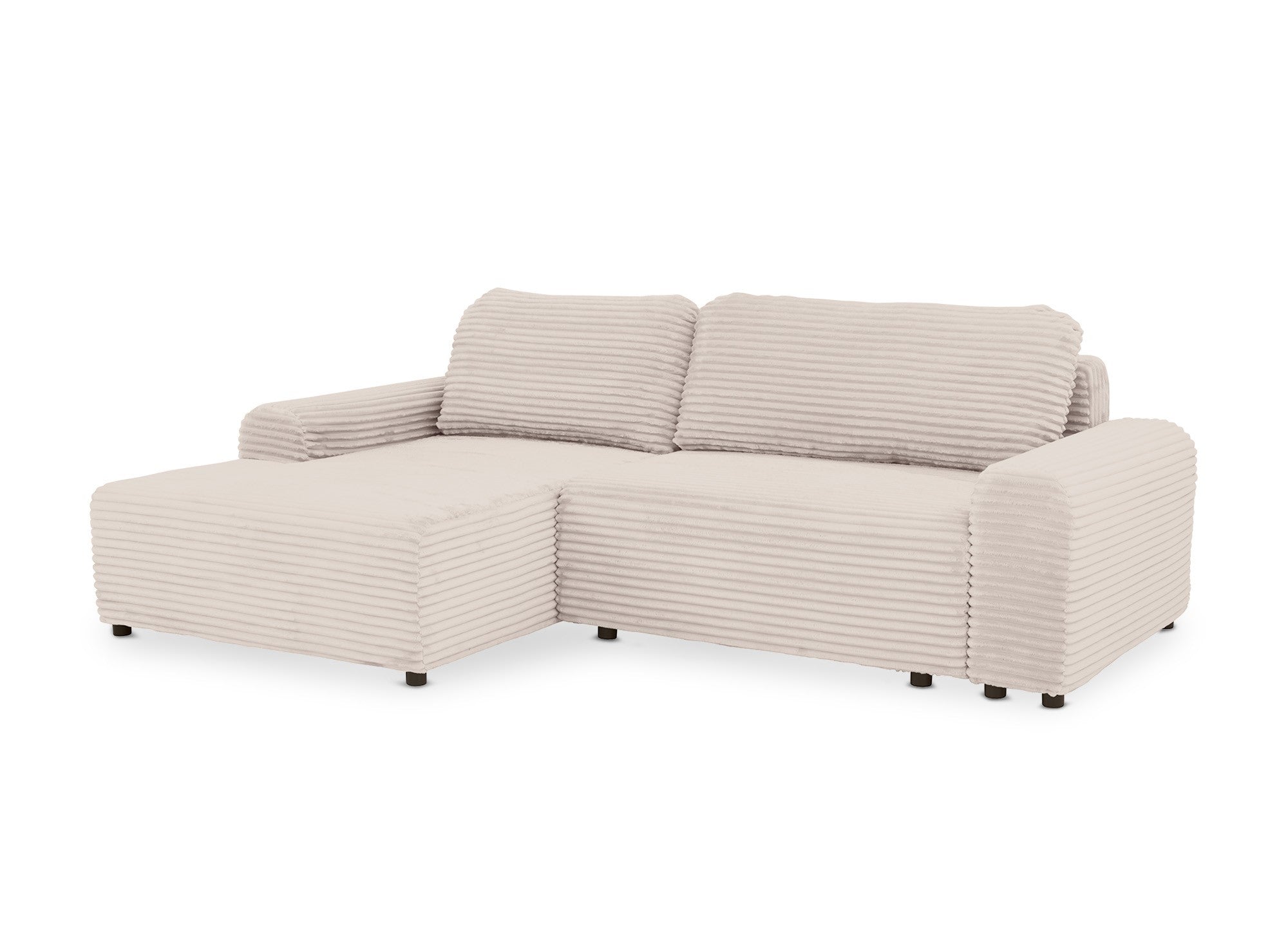 Ecksofa links mit Bettkasten aus dickem, beigem Cord BALI - Ecke links