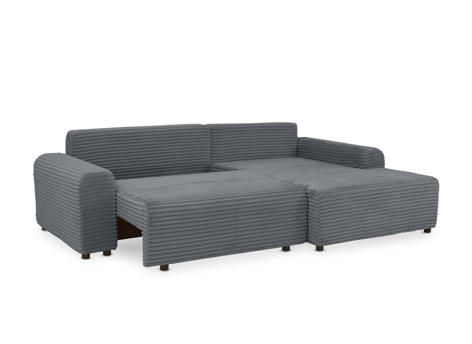 Ecksofa rechts mit Bettkasten aus dickem dunkelgrauem Cord BALI - Ecke rechts