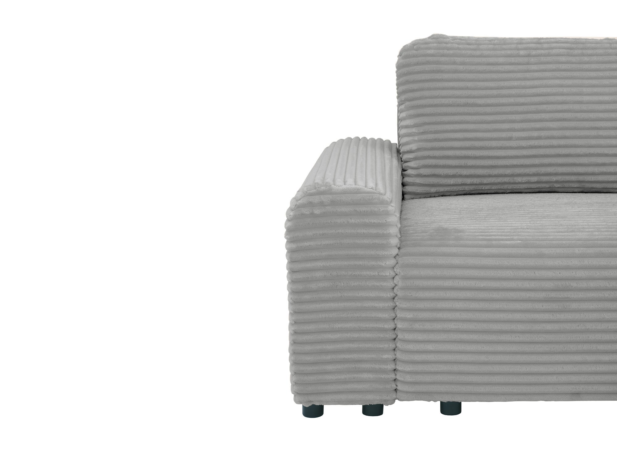 Ecksofa rechts mit Bettkasten aus dickem hellgrauem Cord BALI - Ecke rechts