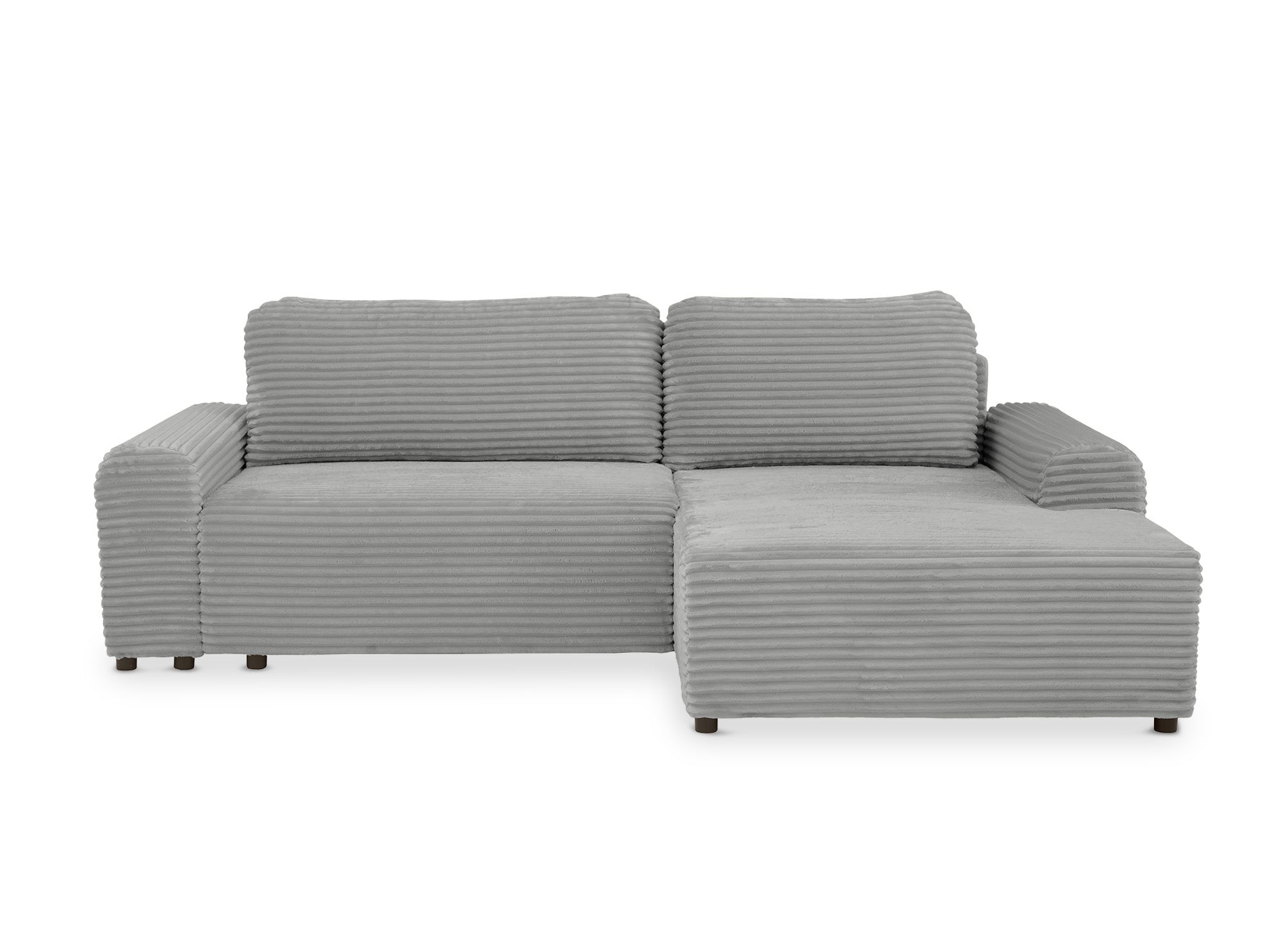 Ecksofa rechts mit Bettkasten aus dickem hellgrauem Cord BALI - Ecke rechts