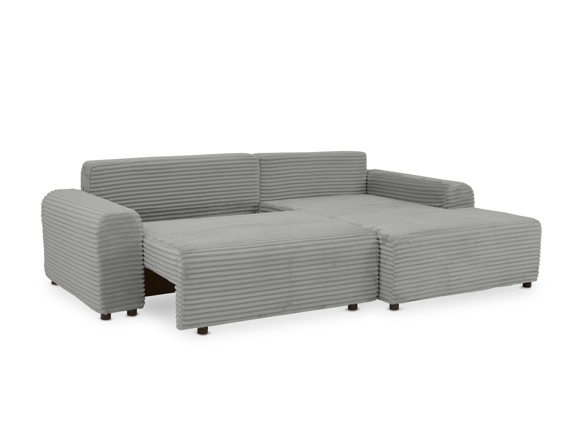 Ecksofa rechts mit Bettkasten aus dickem hellgrauem Cord BALI - Ecke rechts