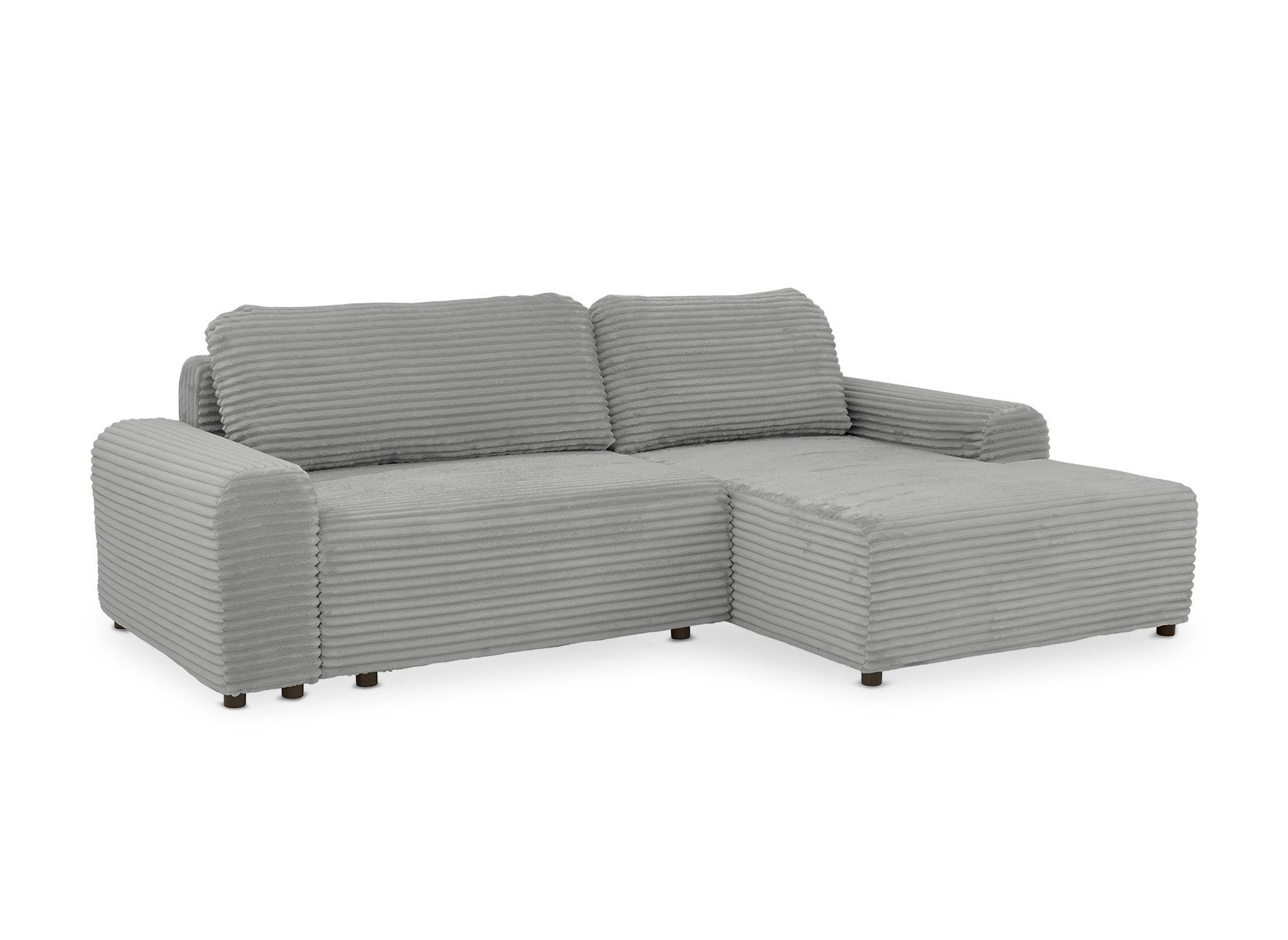 Ecksofa rechts mit Bettkasten aus dickem hellgrauem Cord BALI - Ecke rechts
