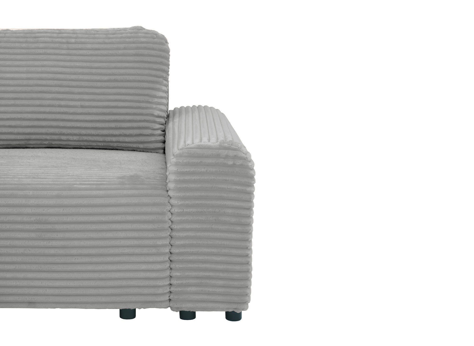 Ecksofa links mit Bettkasten aus dickem hellgrauem Cord BALI - Ecke links