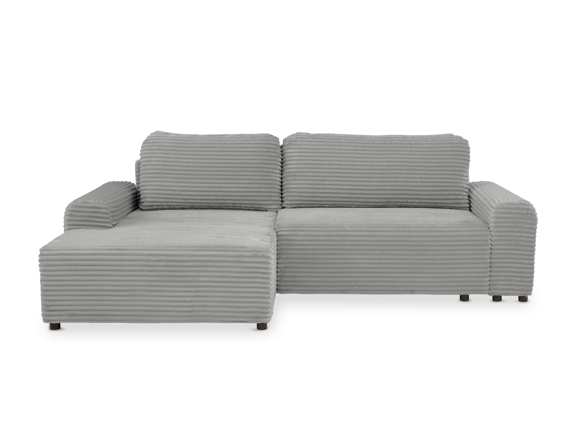 Ecksofa links mit Bettkasten aus dickem hellgrauem Cord BALI - Ecke links