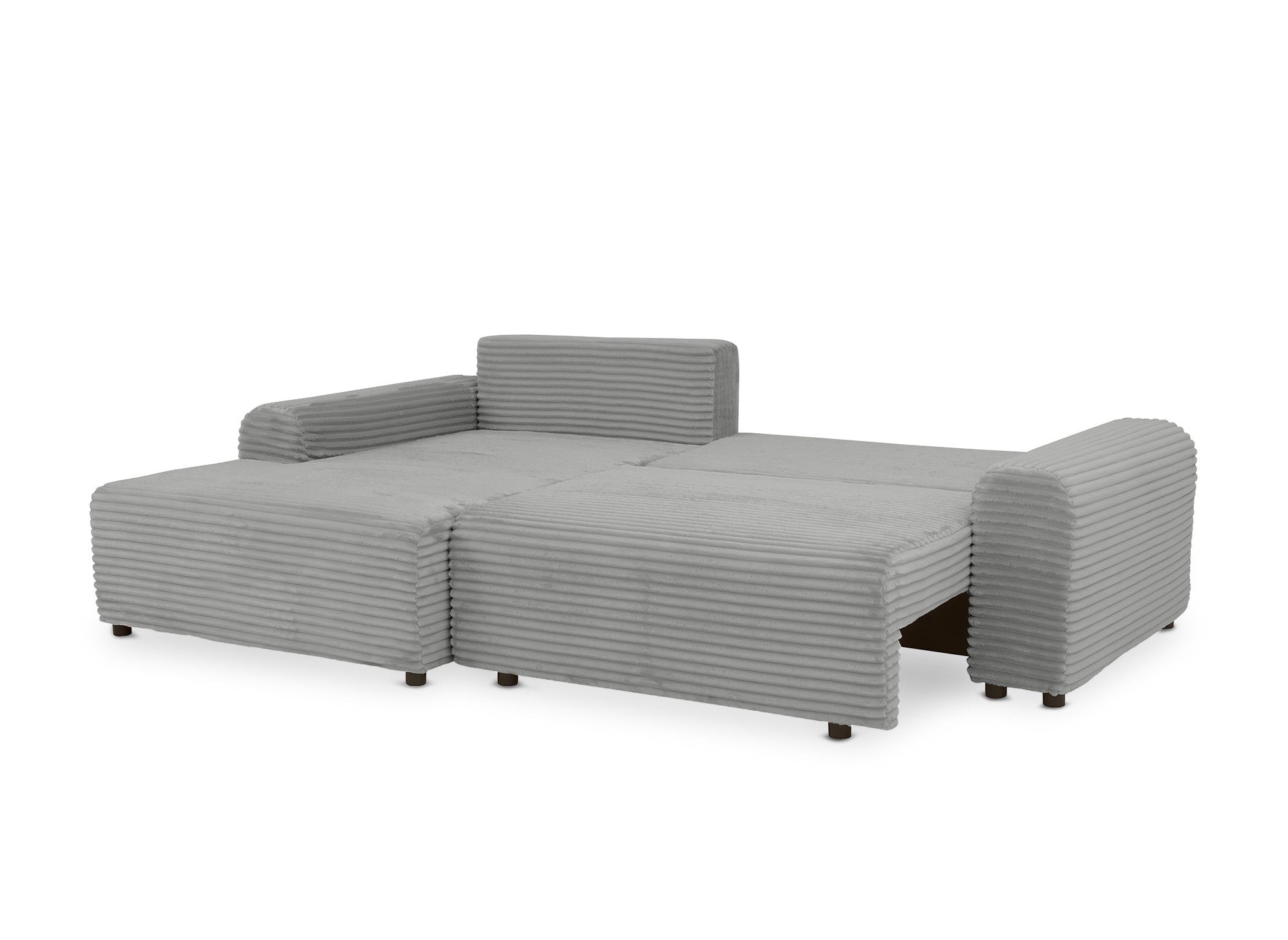 Ecksofa links mit Bettkasten aus dickem hellgrauem Cord BALI - Ecke links