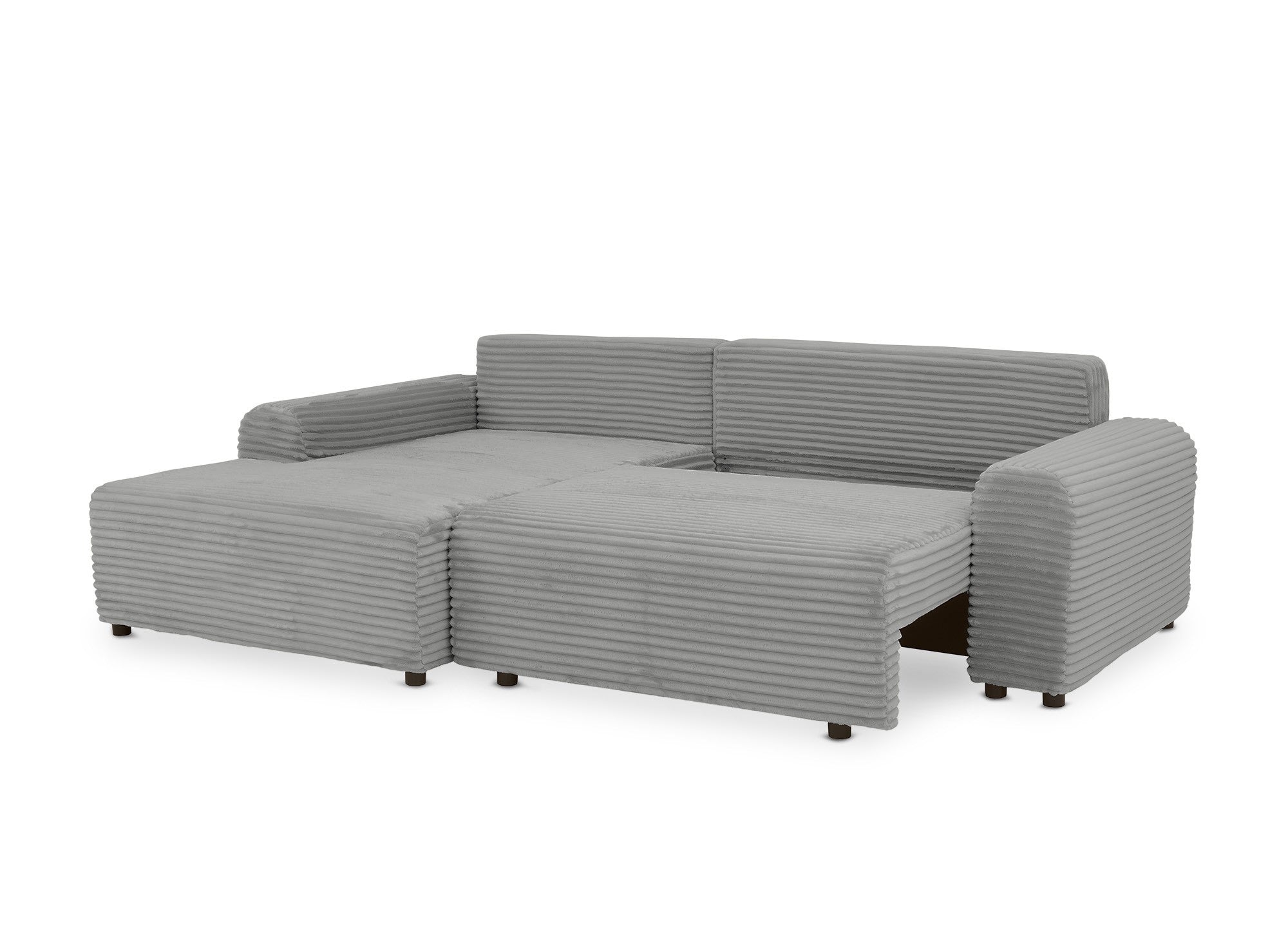Ecksofa links mit Bettkasten aus dickem hellgrauem Cord BALI - Ecke links