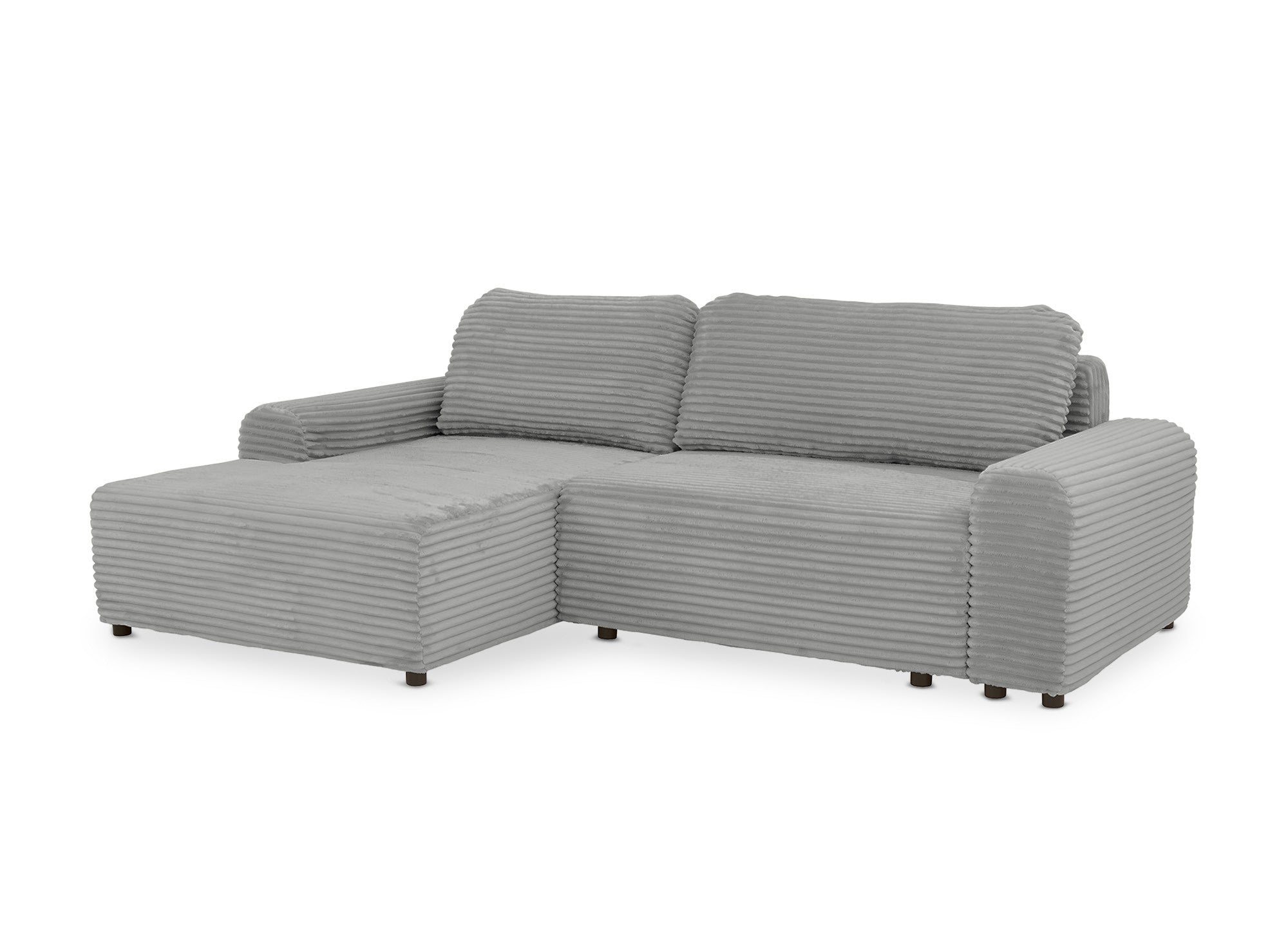 Ecksofa links mit Bettkasten aus dickem hellgrauem Cord BALI - Ecke links