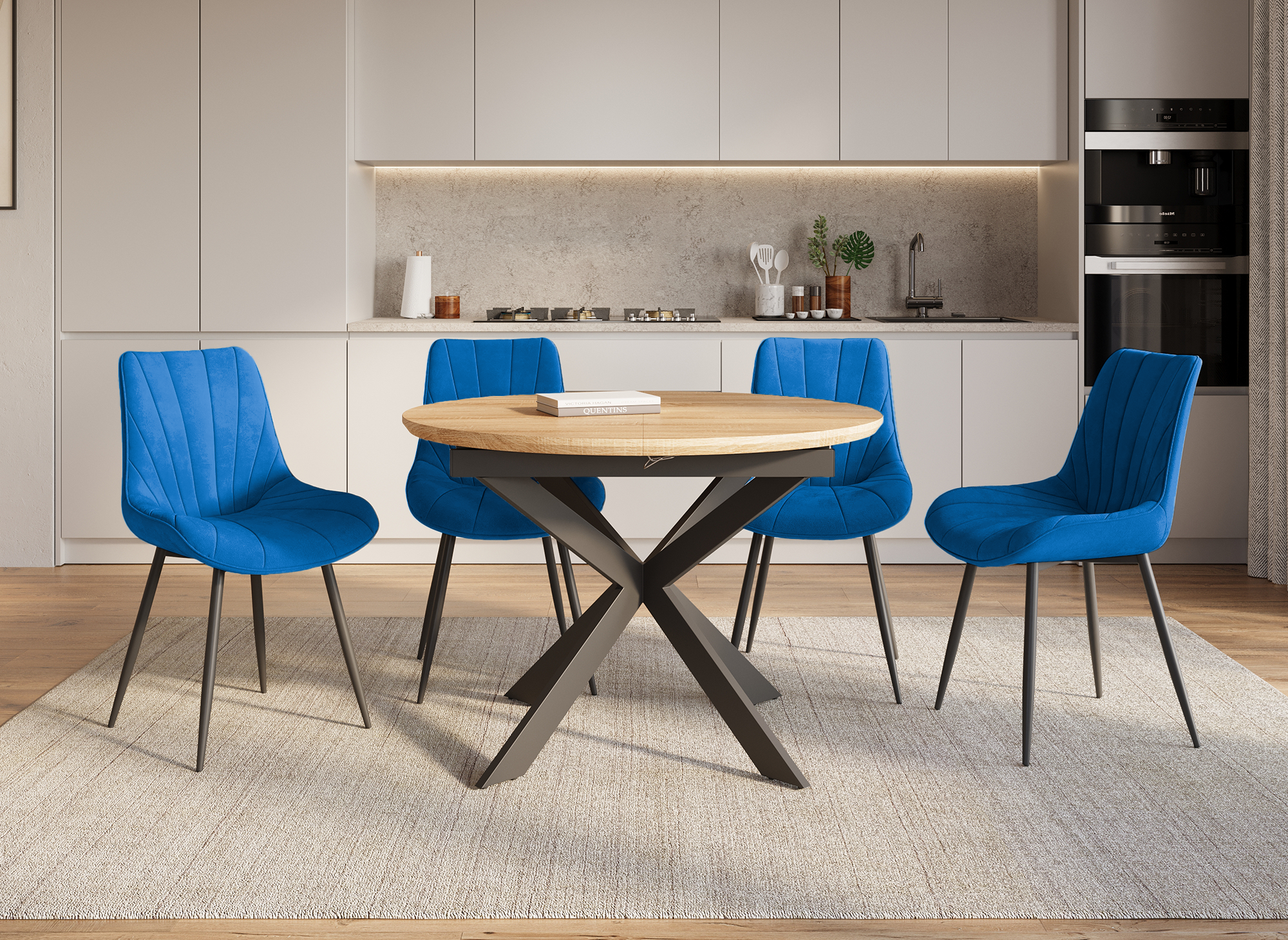 4er-Set ELOVA Designer-Stühle aus blauem Samt
