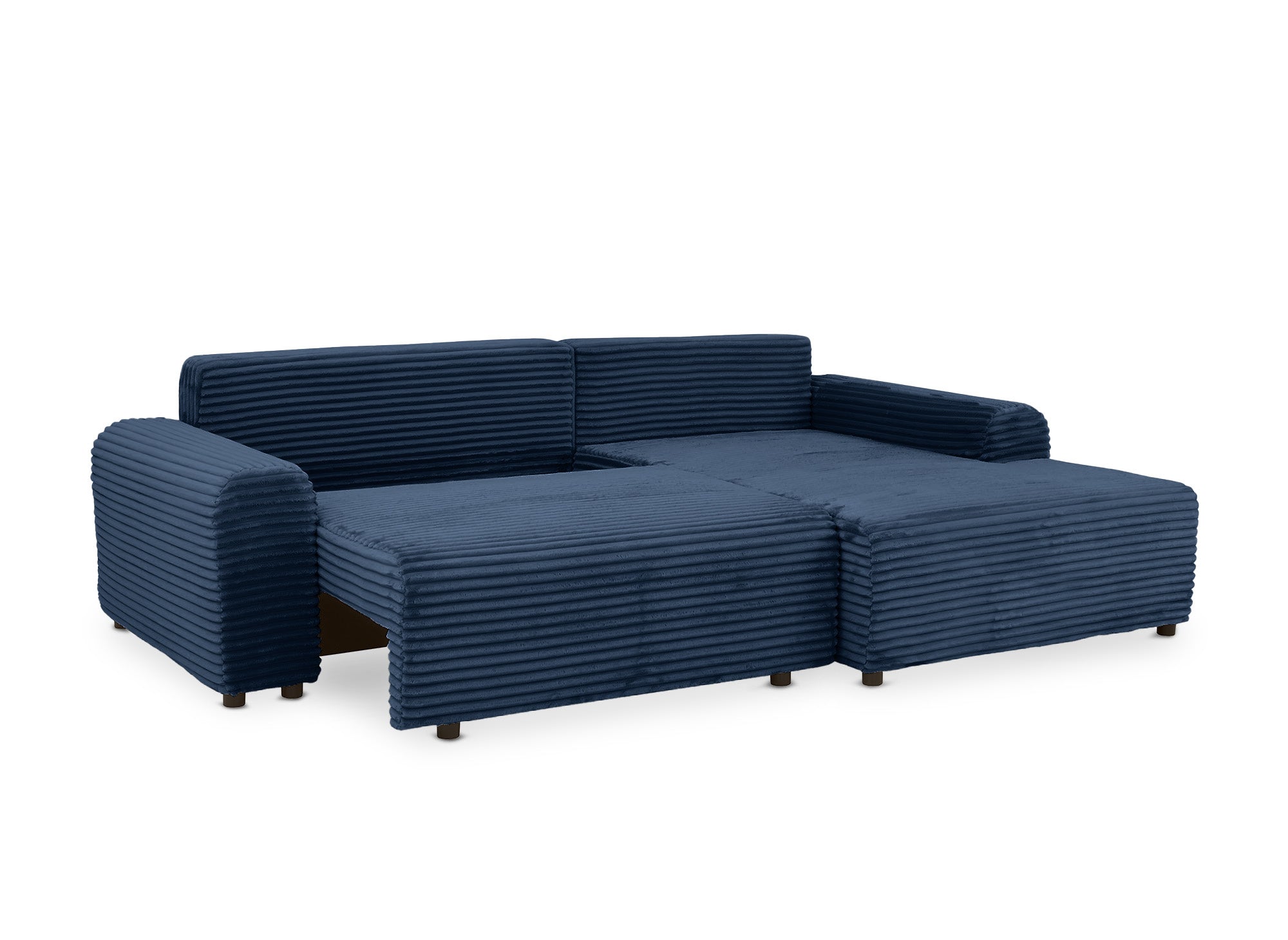 Ecksofa rechts mit Bettkasten aus dickem dunkelblauem Cord BALI - Ecke rechts