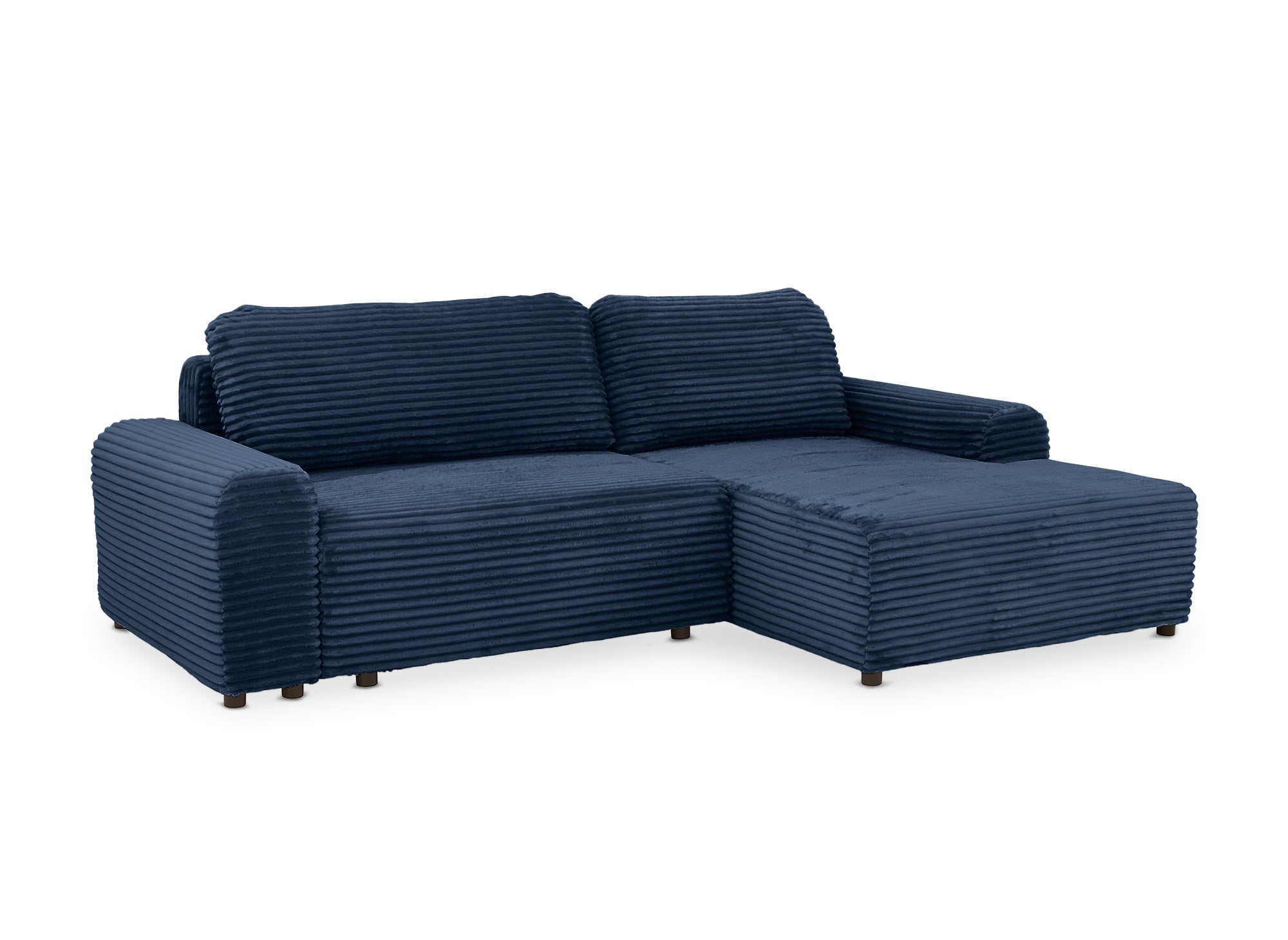 Ecksofa rechts mit Bettkasten aus dickem dunkelblauem Cord BALI - Ecke rechts