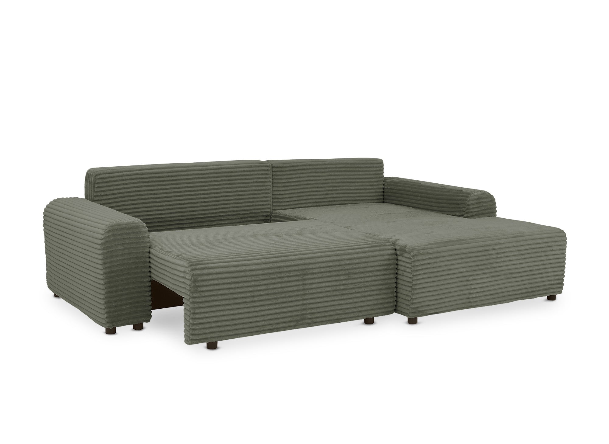 Ecksofa rechts mit Bettkasten aus dickem khakigrünem Cord BALI - Ecke rechts