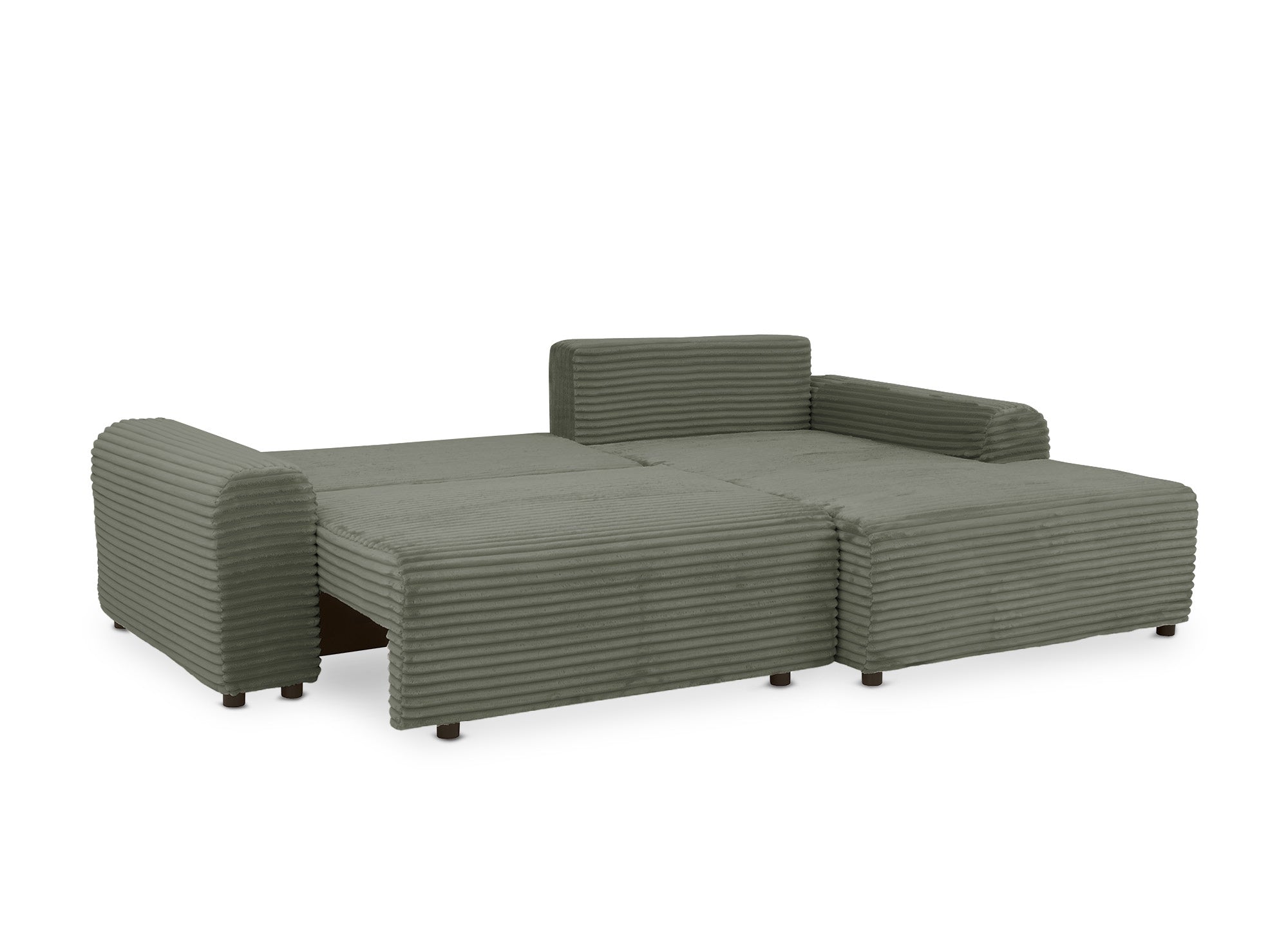 Ecksofa rechts mit Bettkasten aus dickem khakigrünem Cord BALI - Ecke rechts