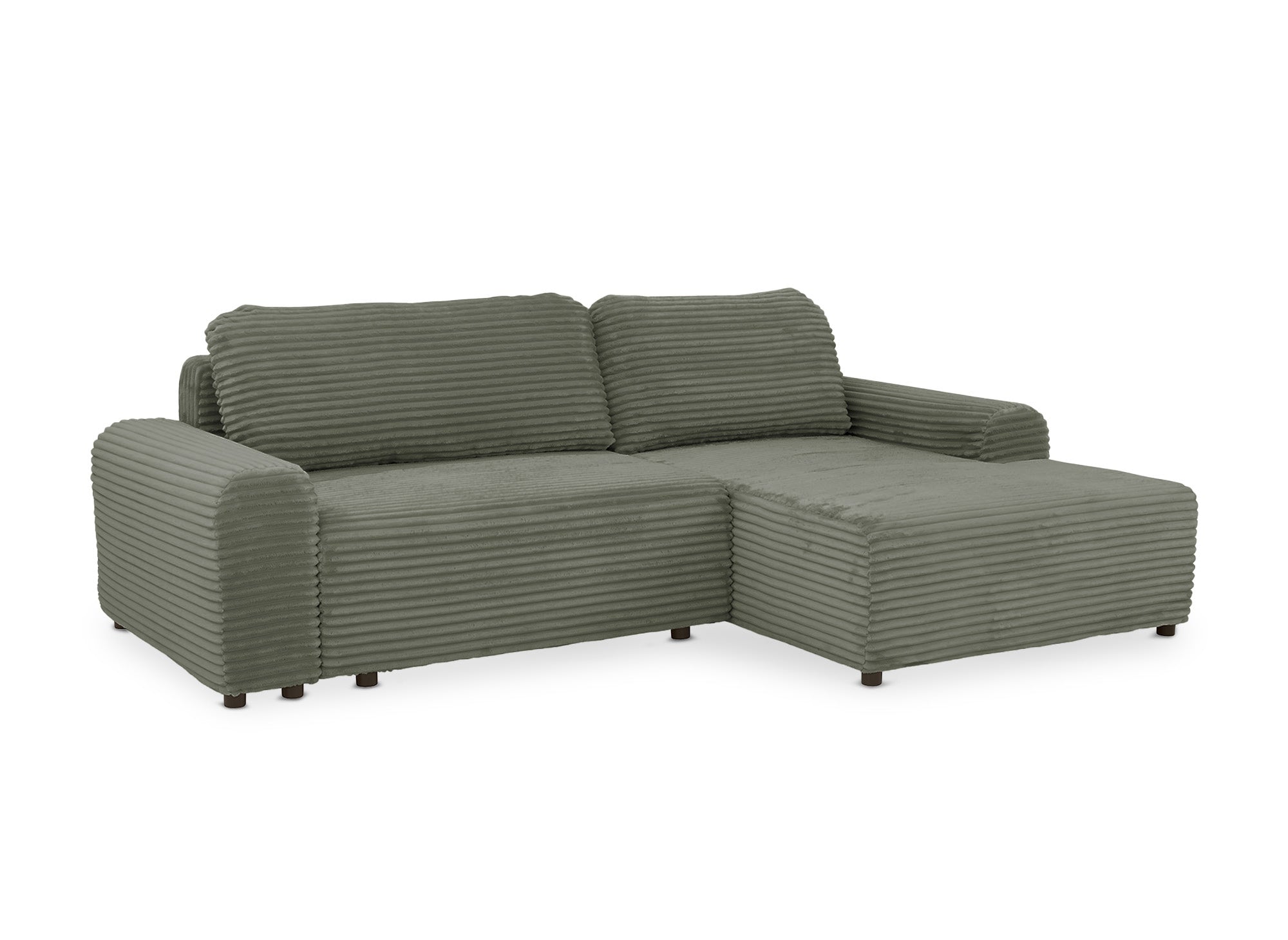 Ecksofa rechts mit Bettkasten aus dickem khakigrünem Cord BALI - Ecke rechts