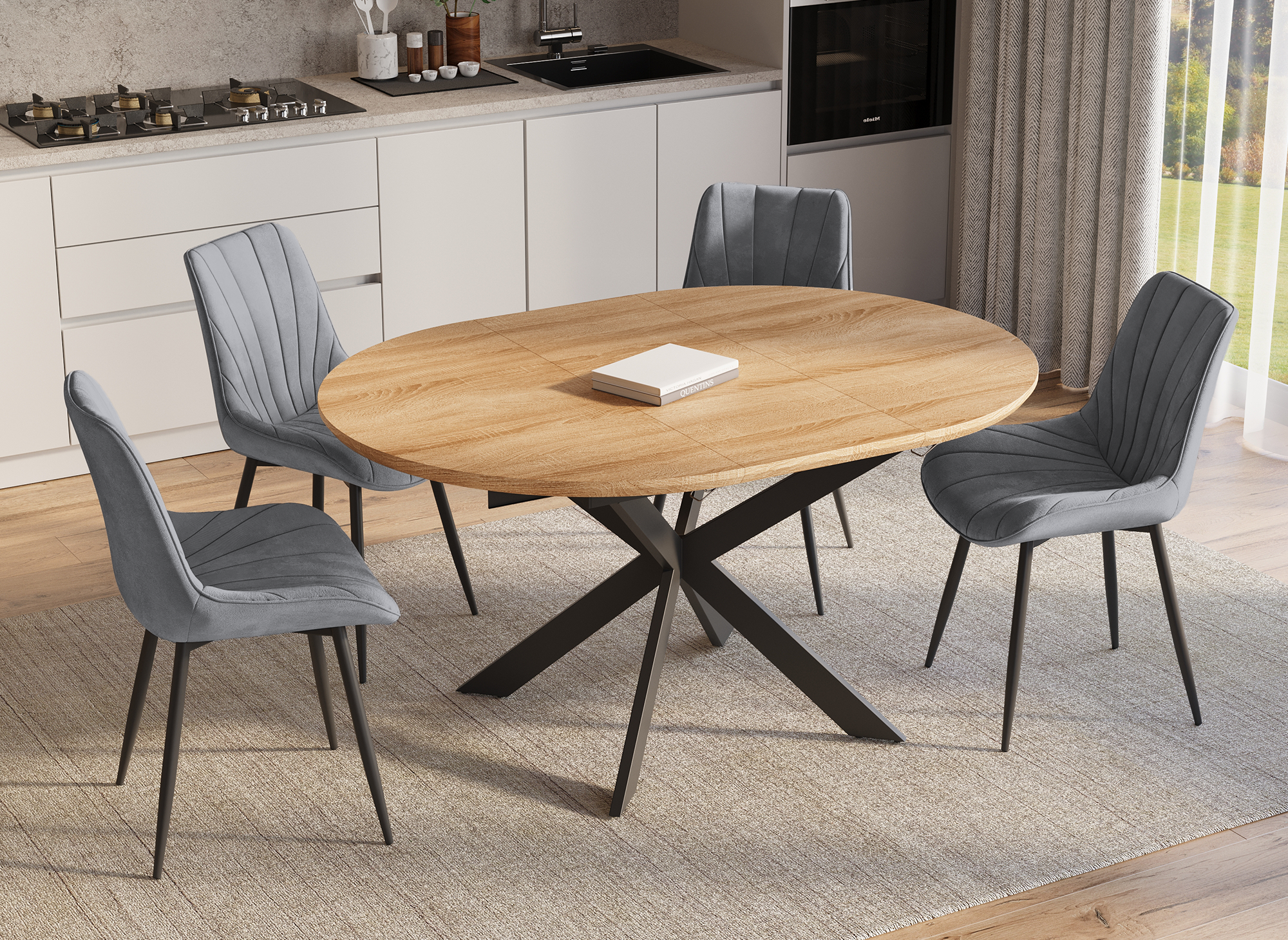 4er Set ELOVA Designerstühle in grauem Samt