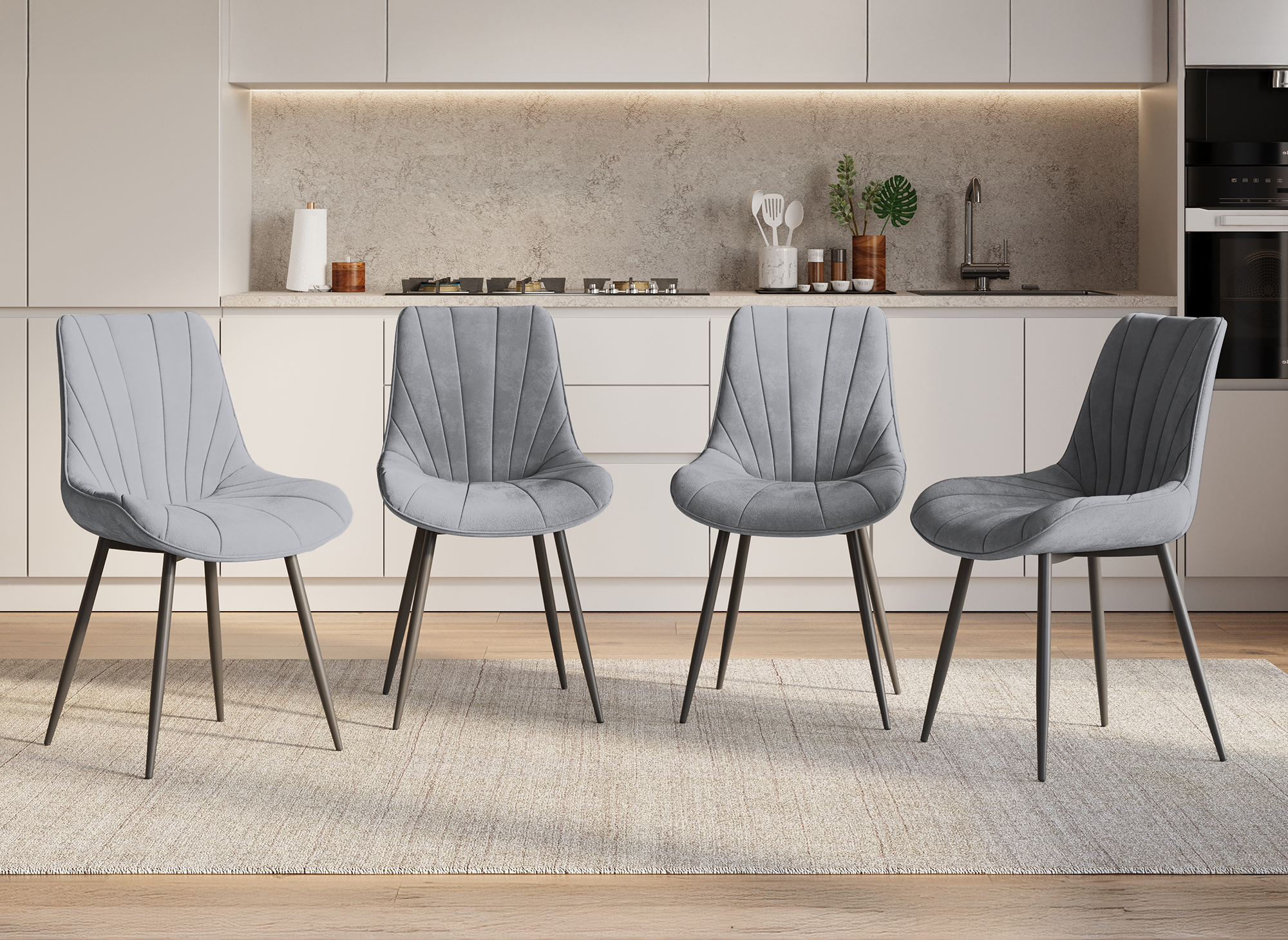 4er Set ELOVA Designerstühle in grauem Samt