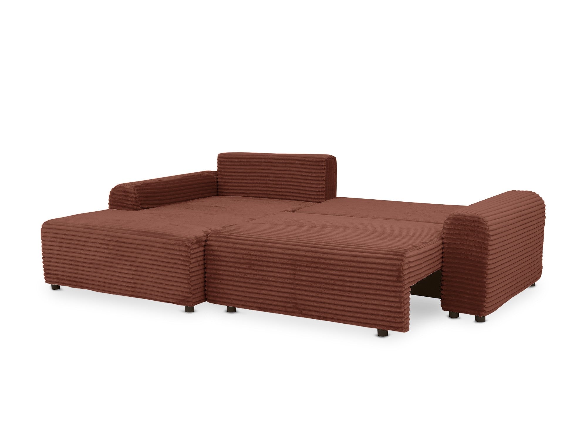 Ecksofa links mit Bettkasten aus dickem Cord in Terrakotta BALI - Ecke links