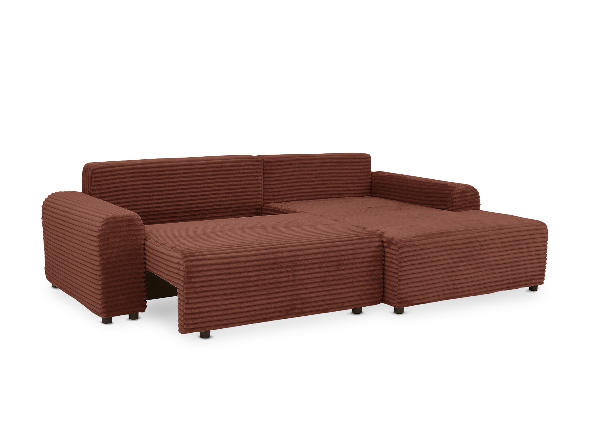 Ecksofa rechts mit Bettkasten aus dickem Cord in Terrakotta BALI - Ecke rechts