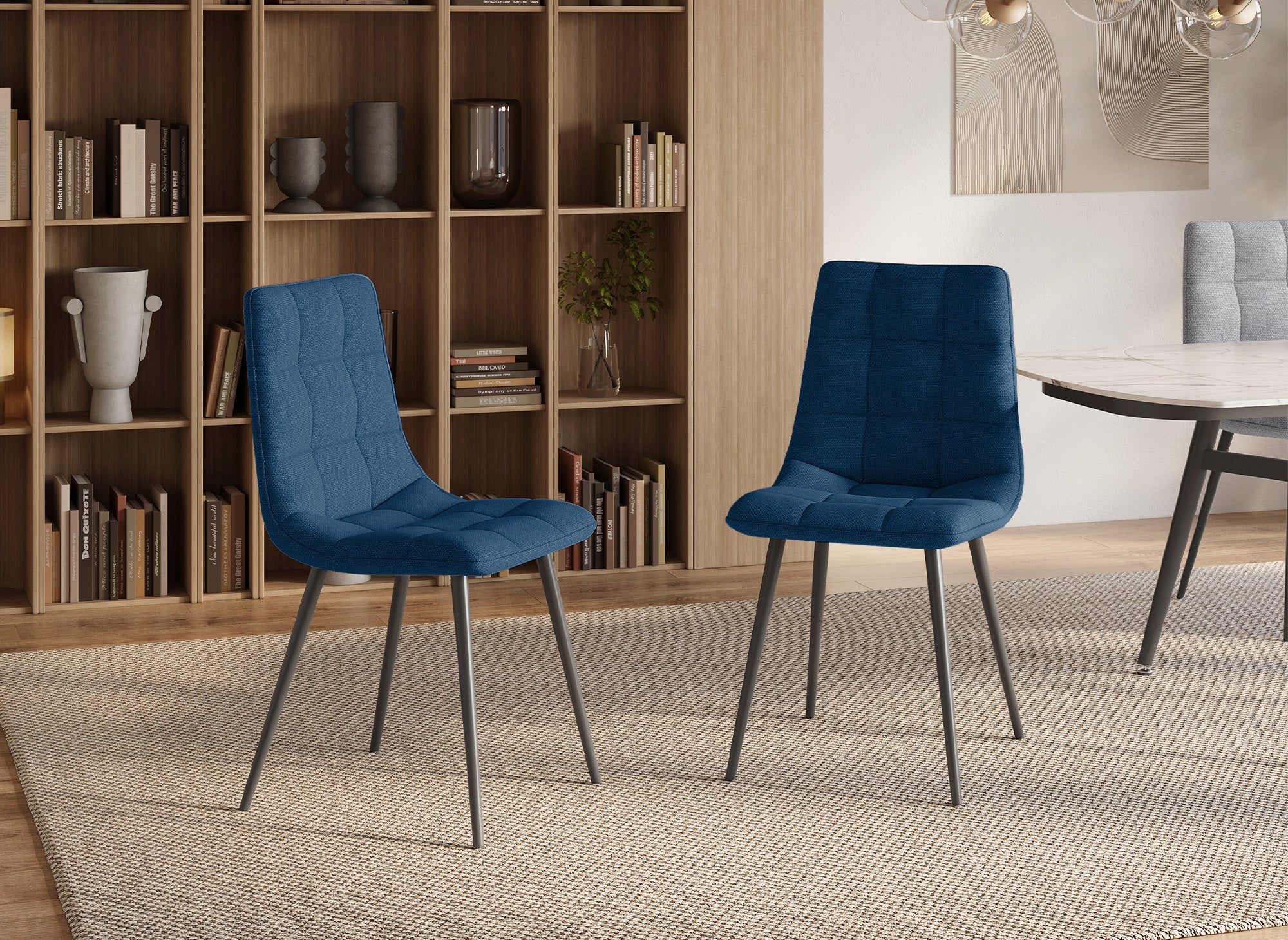 4er-Set JEREMI gepolsterte Stühle aus blauem Stoff