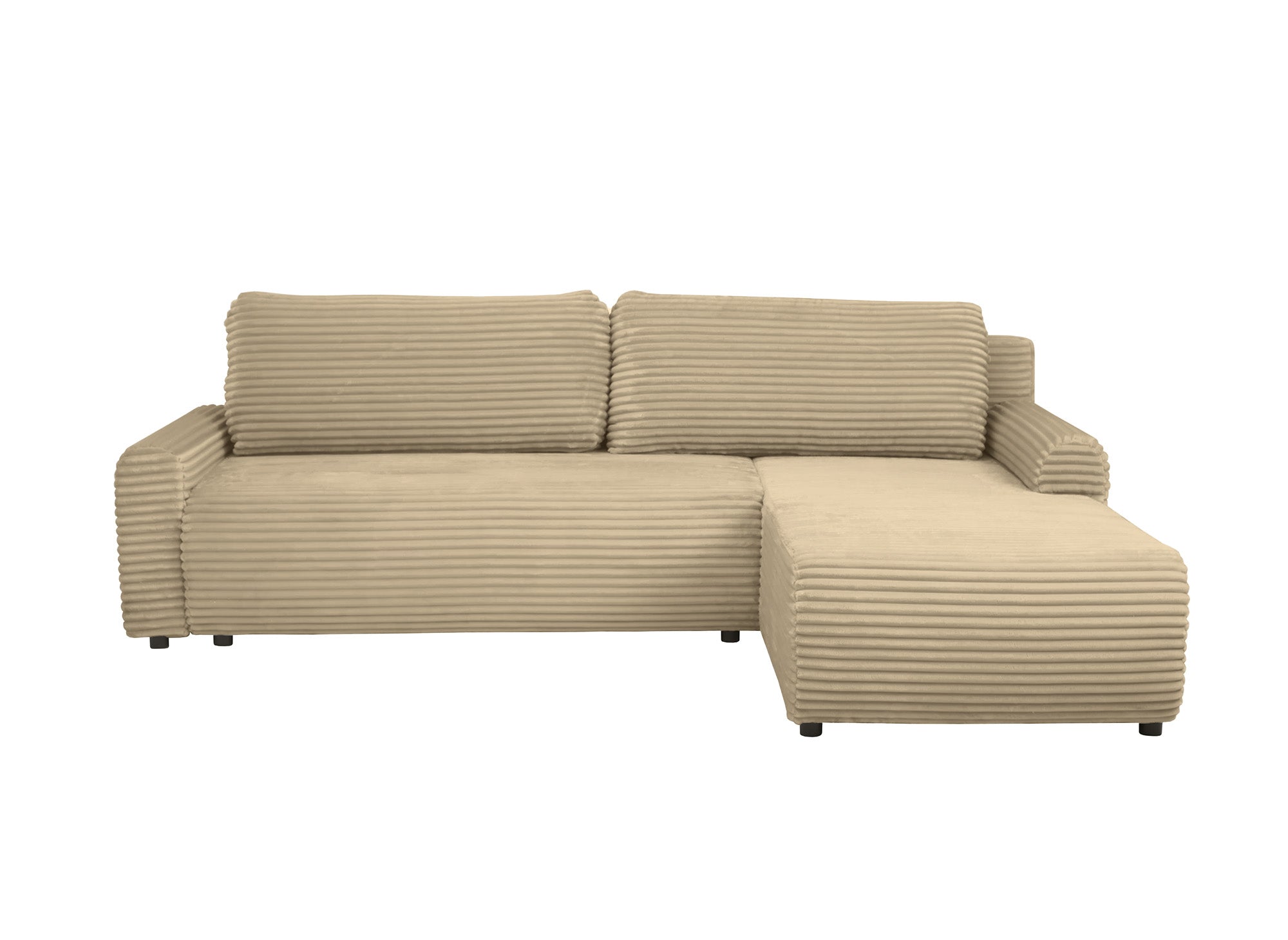 KATIA wendbares und umbaubares Ecksofa mit Stauraum aus dickem Taupe-Cord